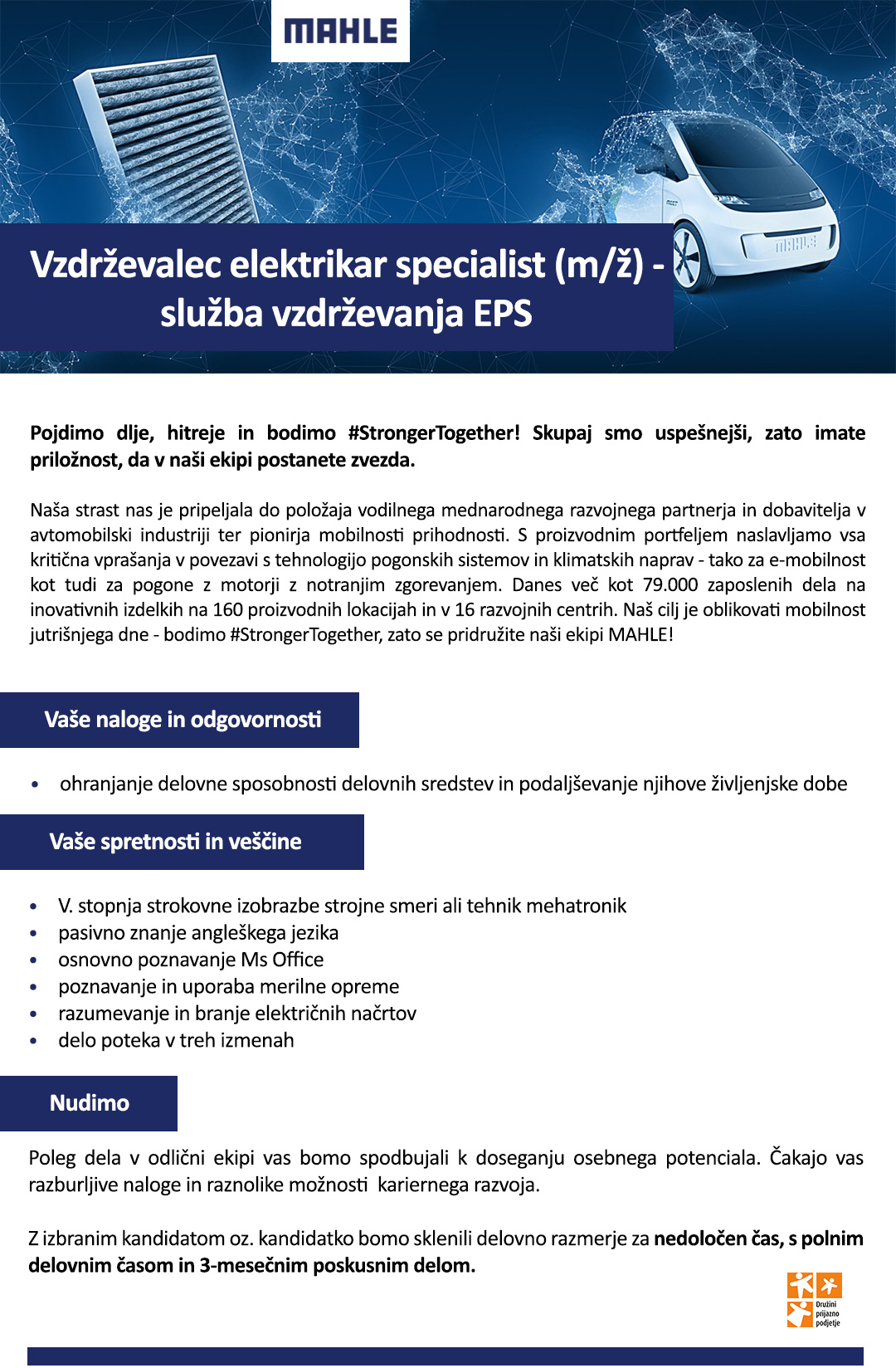 Vzdrževalec elektrikar specialist (m/ž) - služba vzdrževanja EPS