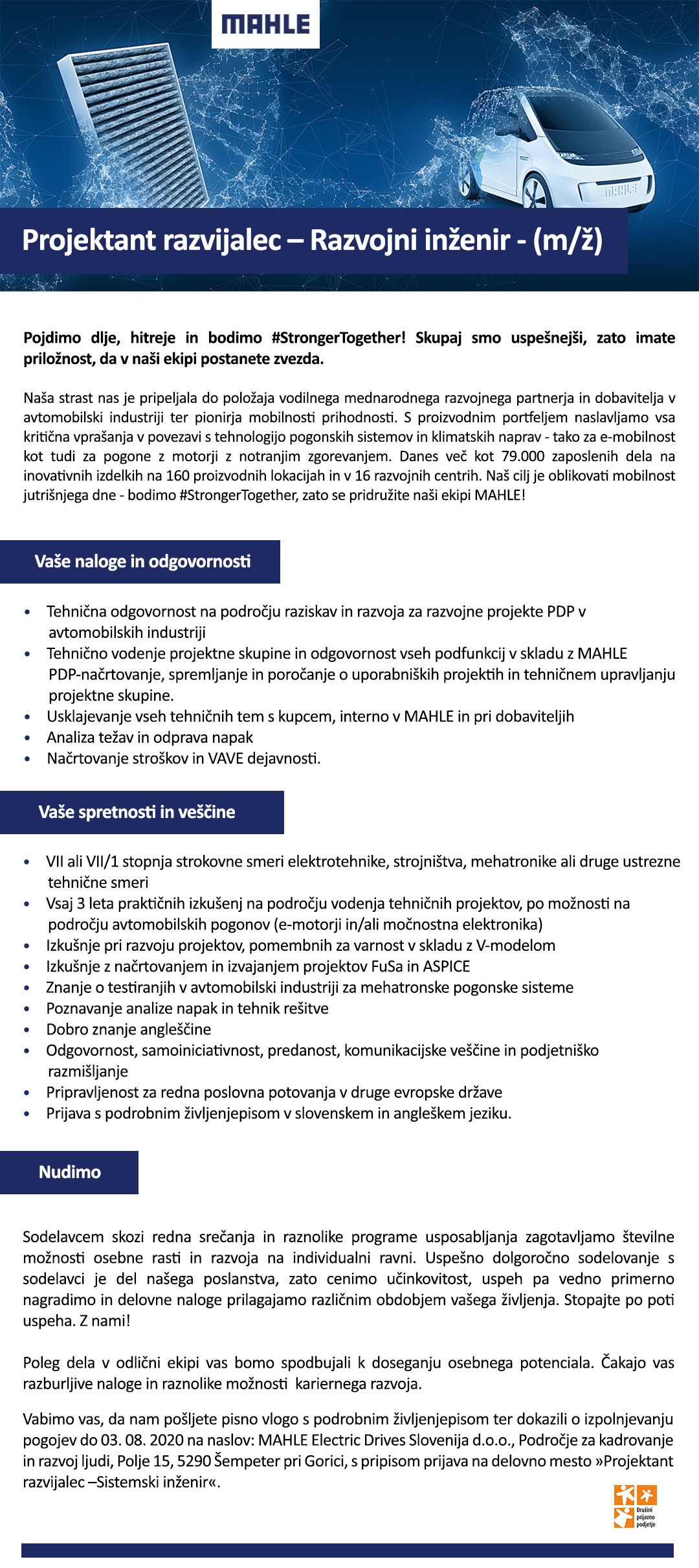 Projektant razvijalec – Razvojni inženir m/ž (2 prosti mesti)