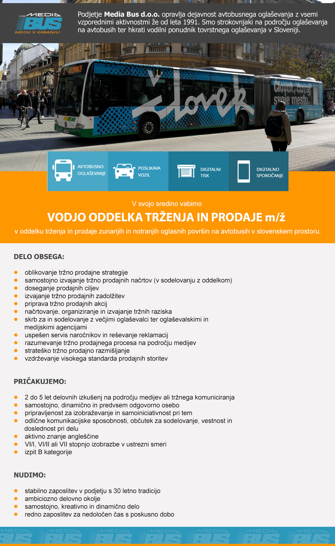Vodja oddelka trženja in prodaje m/ž