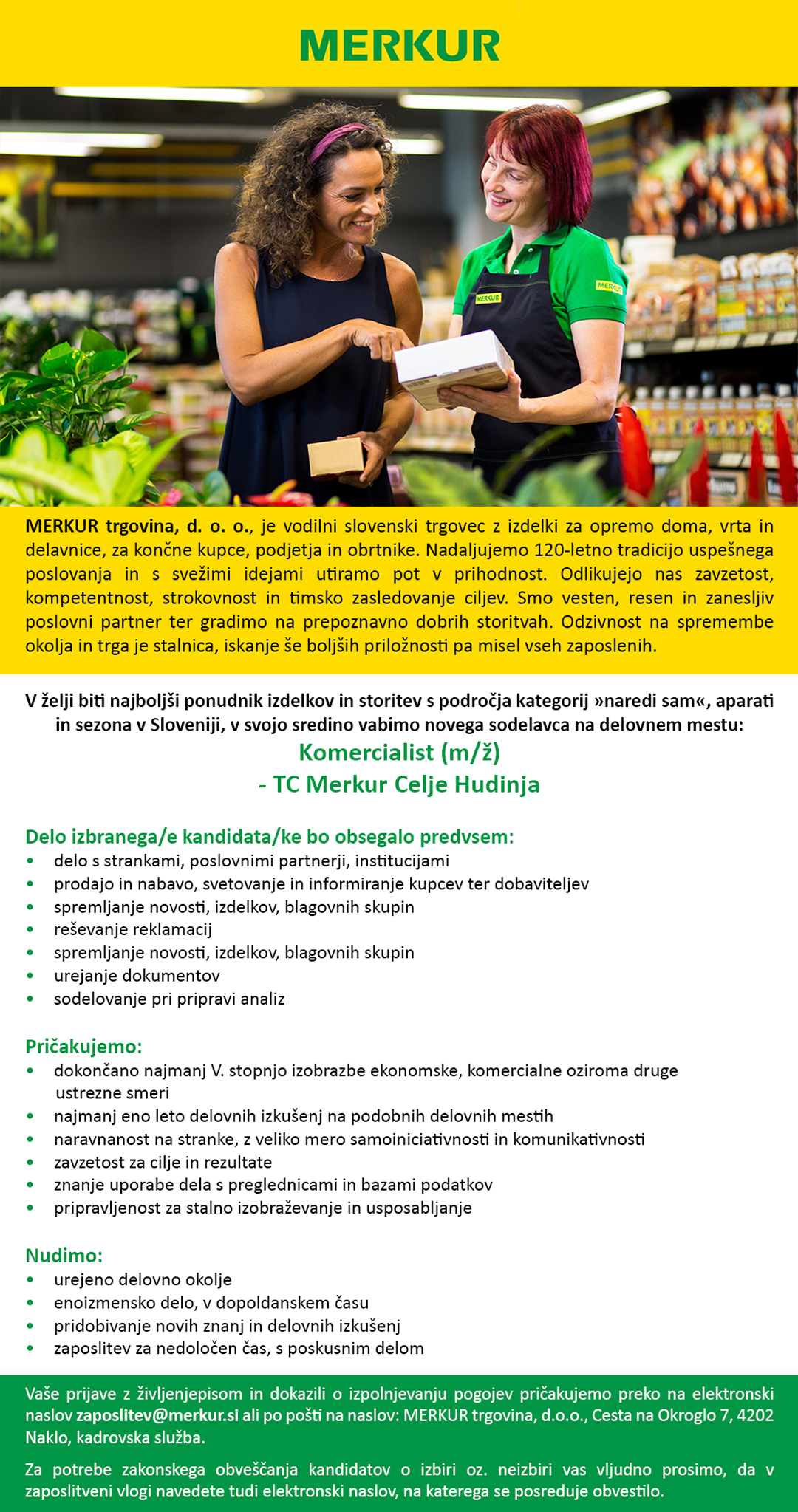 Komercialist (m/ž) - TC Merkur Celje Hudinja