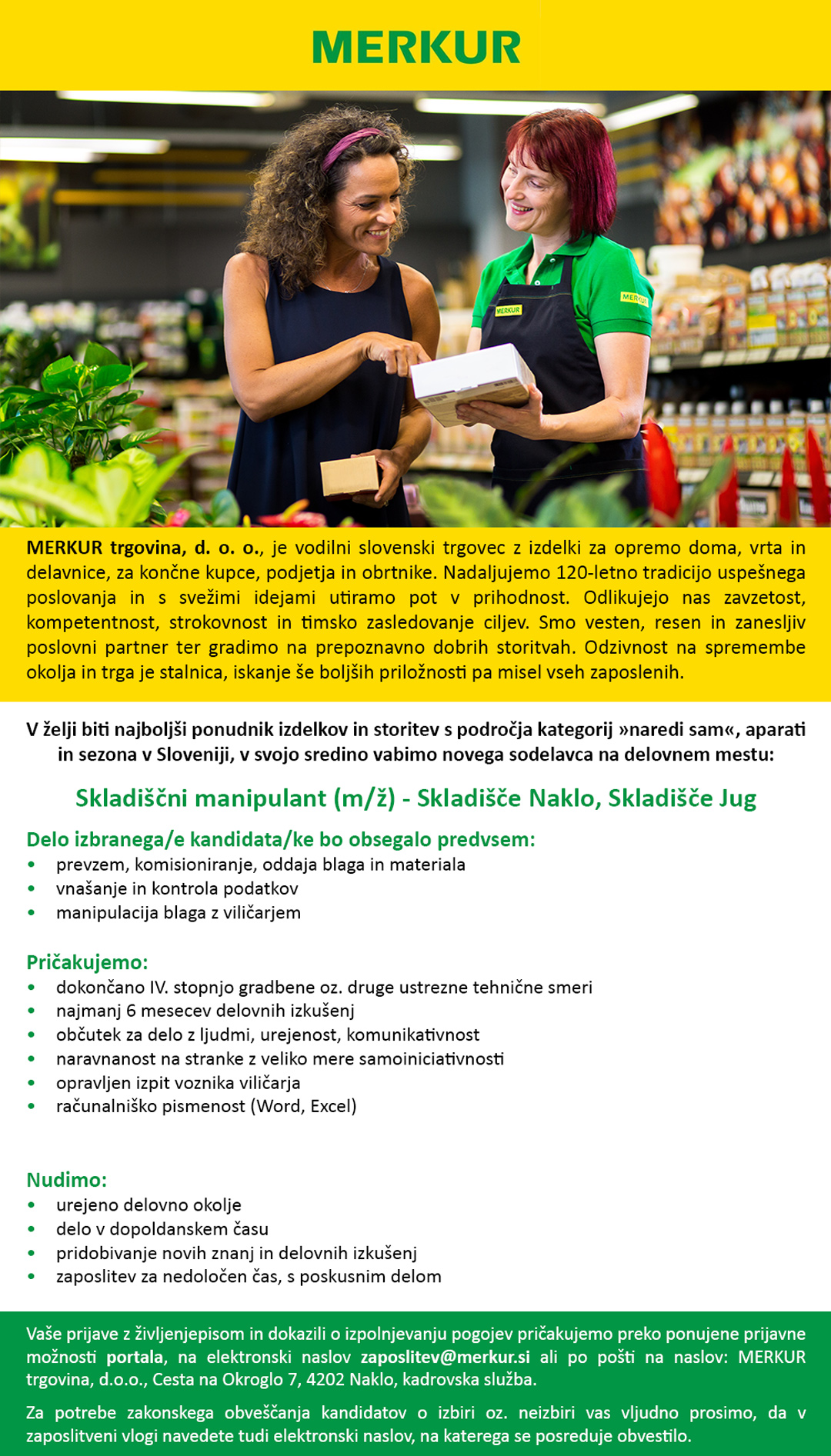 Skladiščni manipulant (m/ž) Skladišče Naklo