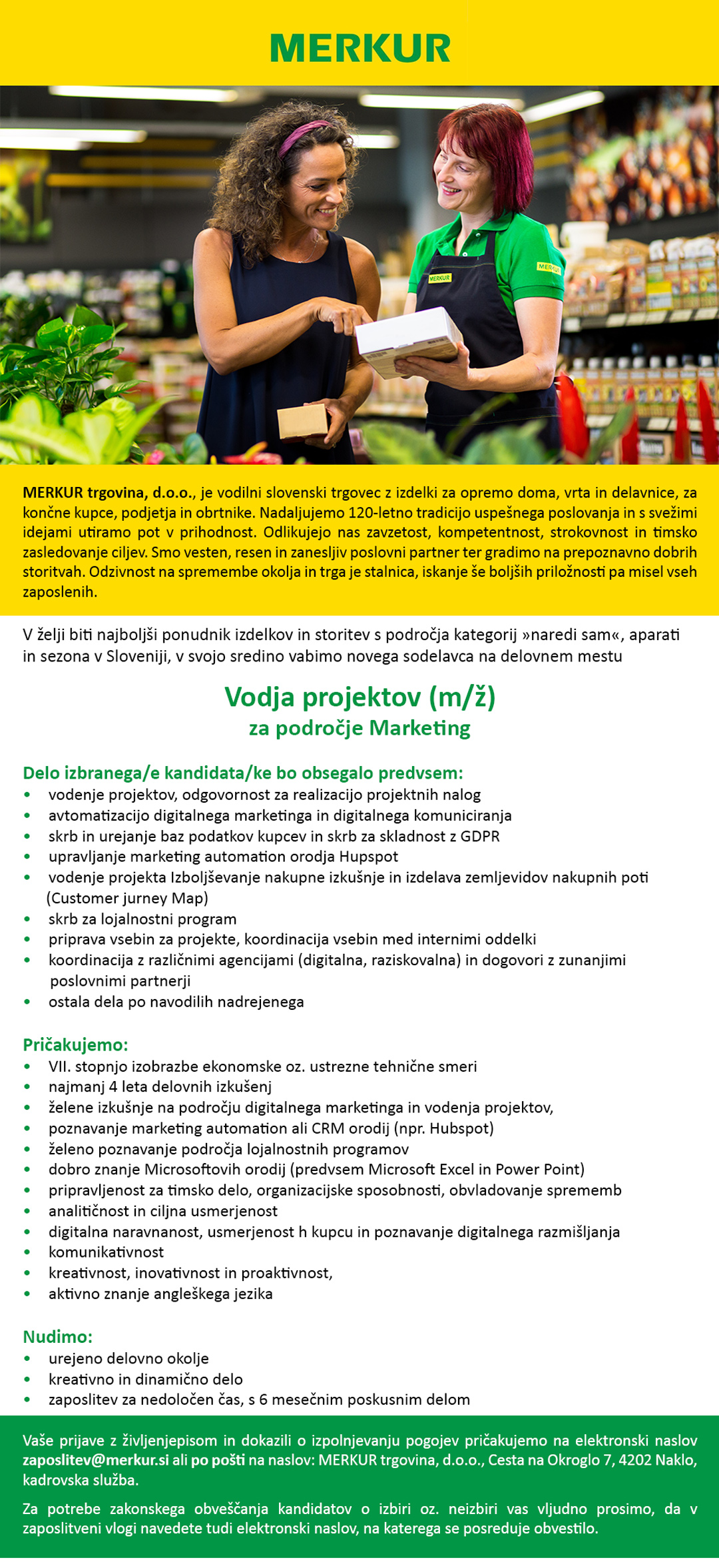 Vodja projektov (m/ž) za področje Marketing