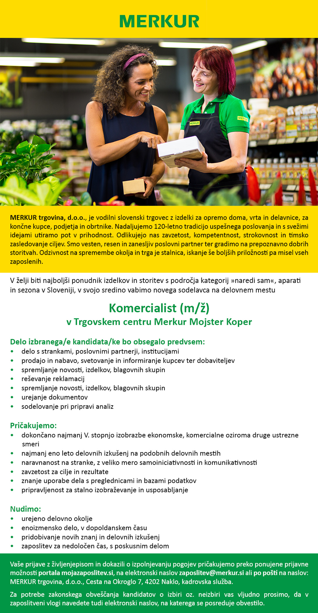 Komercialist (m/ž) - TC Merkur Mojster Koper