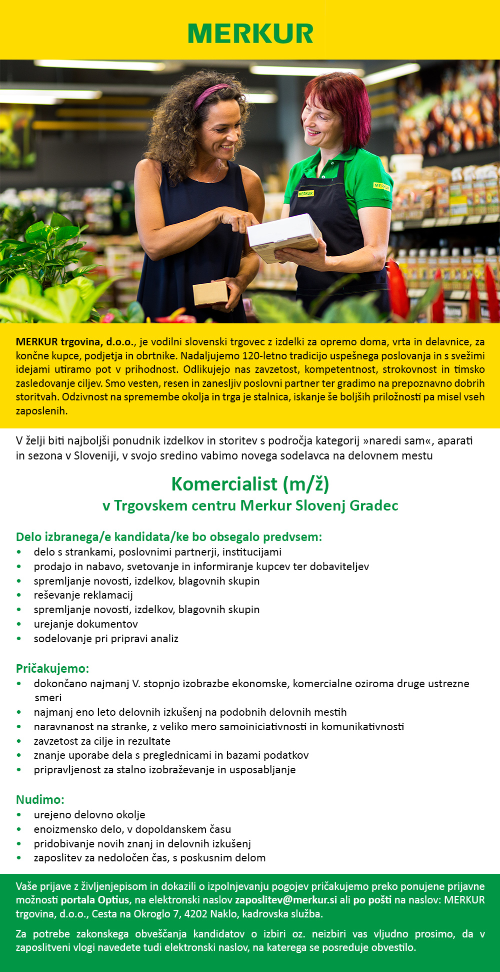 Komercialist (m/ž) - TC Merkur Slovenj Gradec