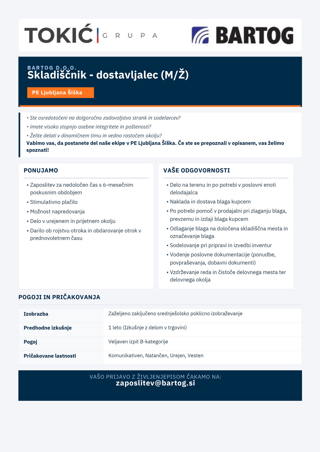 Skladiščnik - Dostavljalec (m/ž)