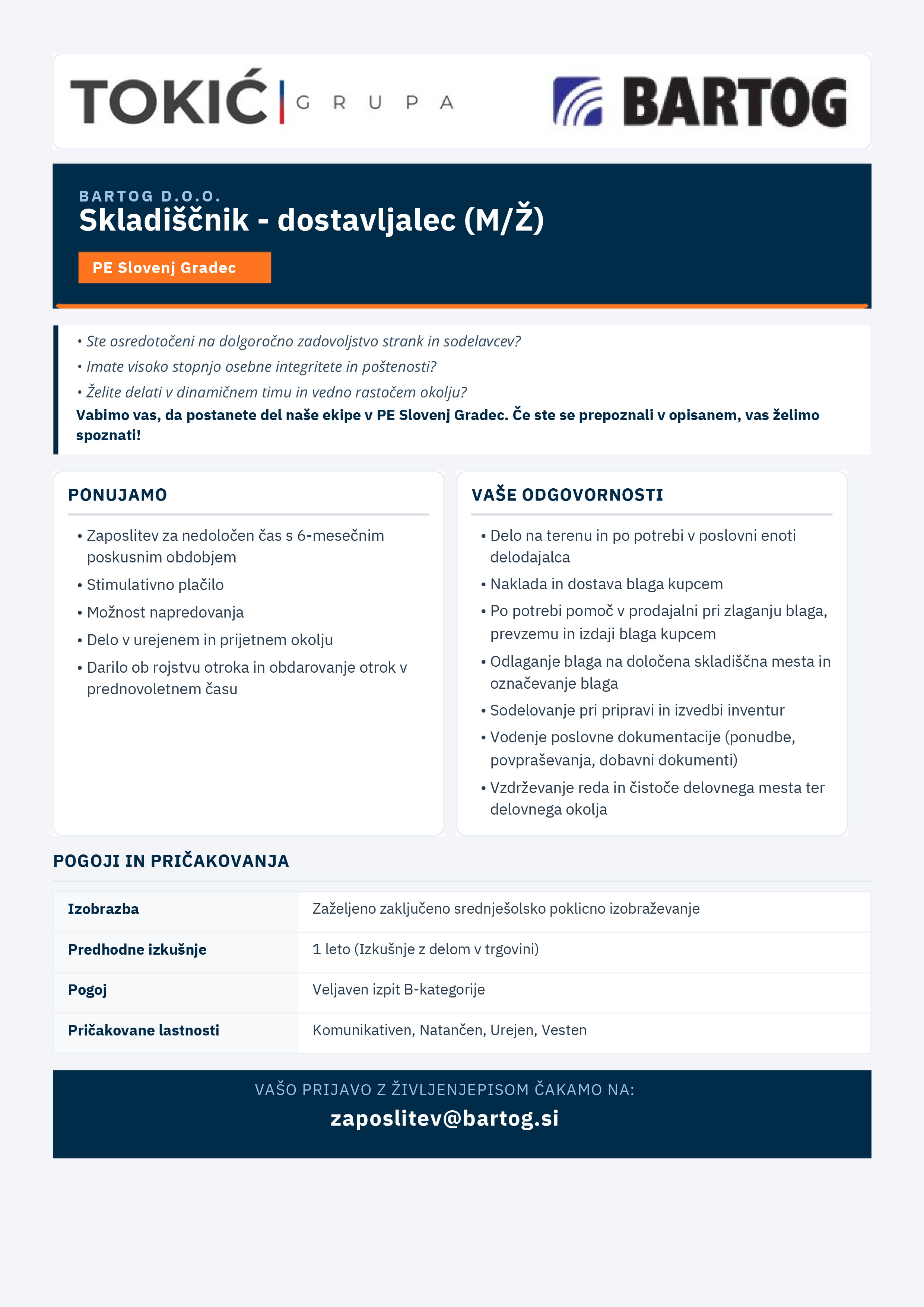 Skladiščnik - Dostavljalec (m/ž)