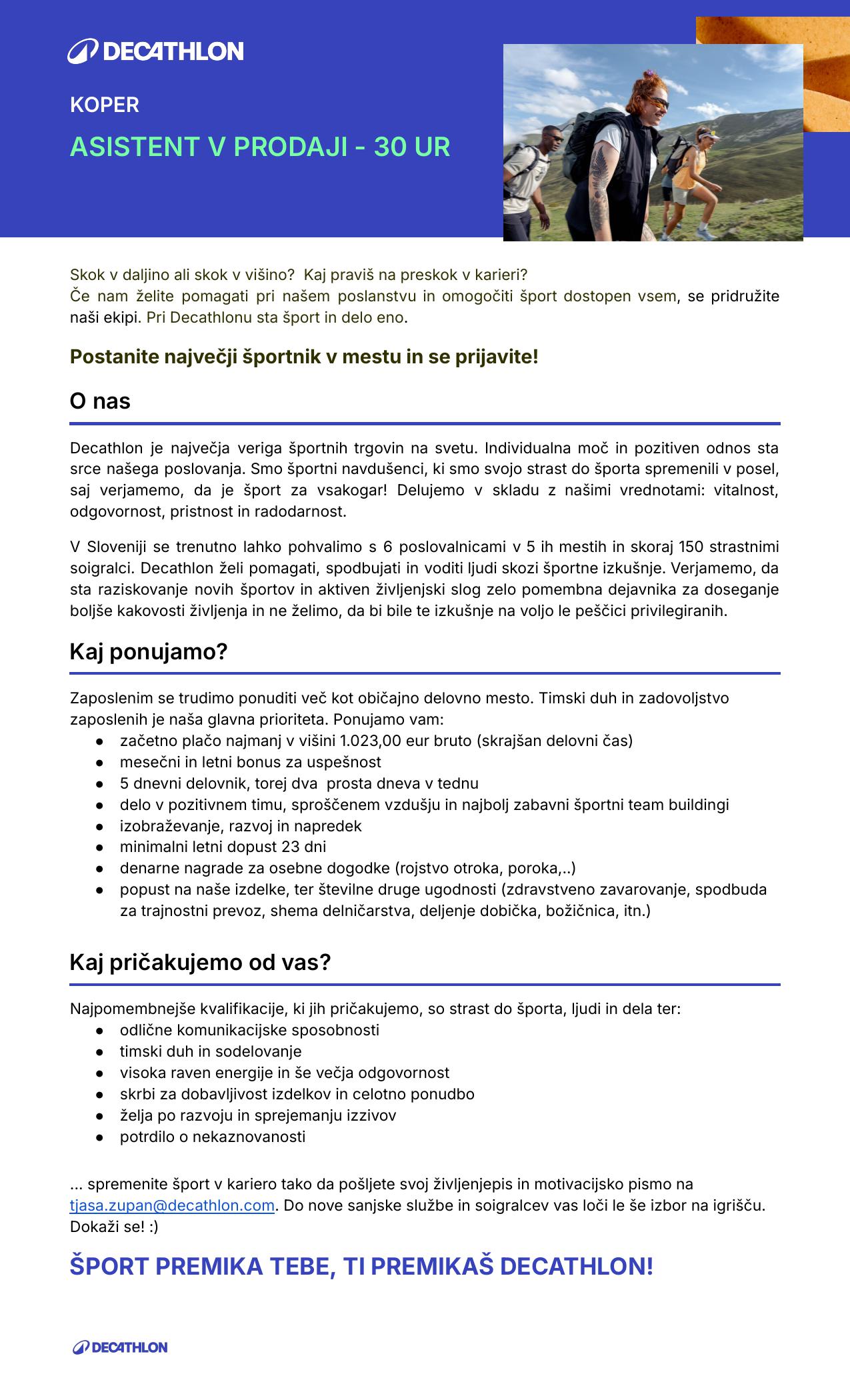 Asistent v prodaji - 30 ur (m/ž)