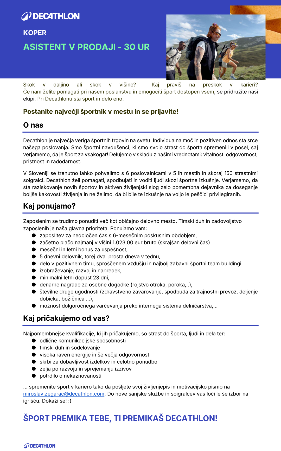 Asistent v prodaji - 30 ur na teden - Koper m/ž