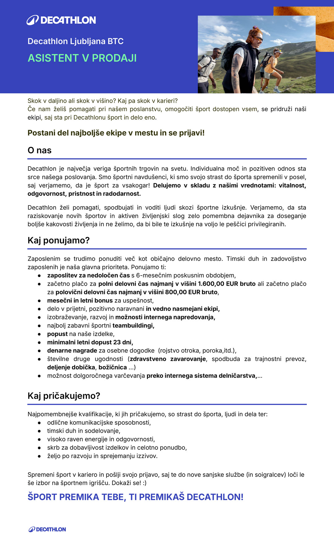 Asistent v prodaji Ljubljana - BTC (20/40 ur)