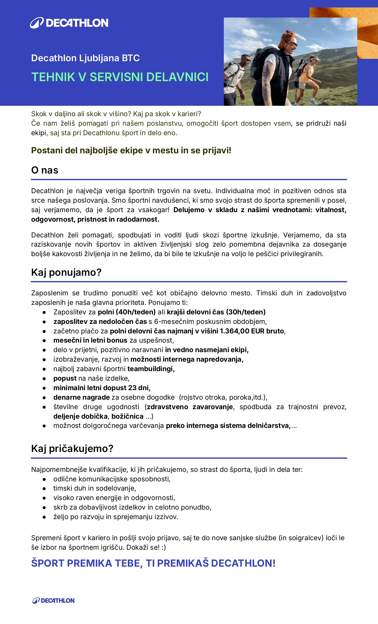 Tehnik v servisni delavnici - Ljubljana BTC m/ž