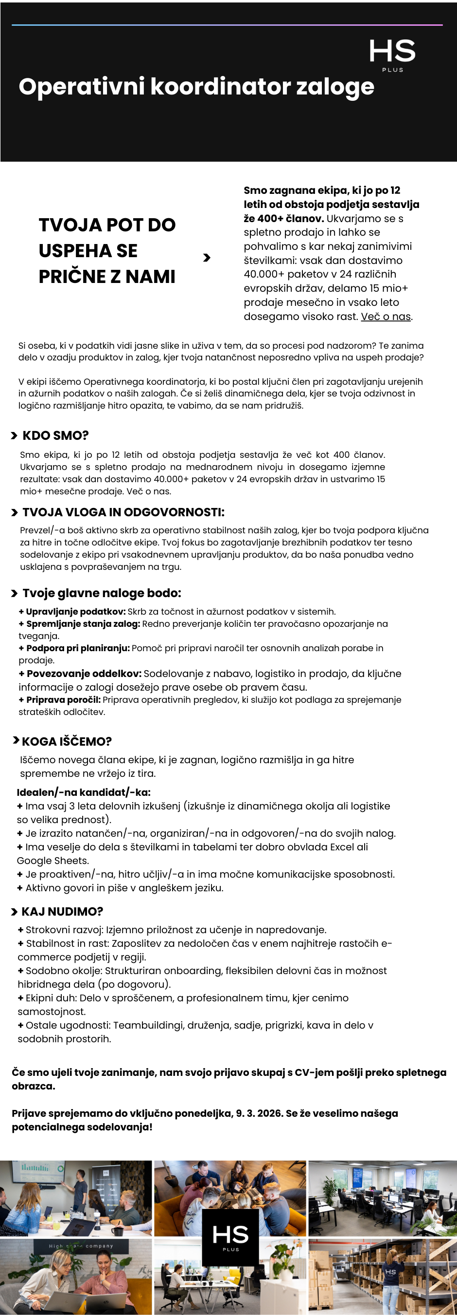 Operativni koordinator zaloge m/ž