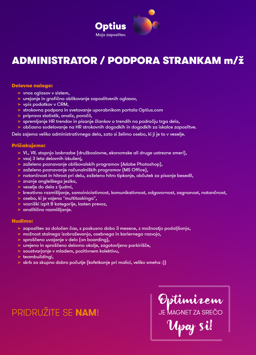 Administrator / Podpora strankam (m/ž)