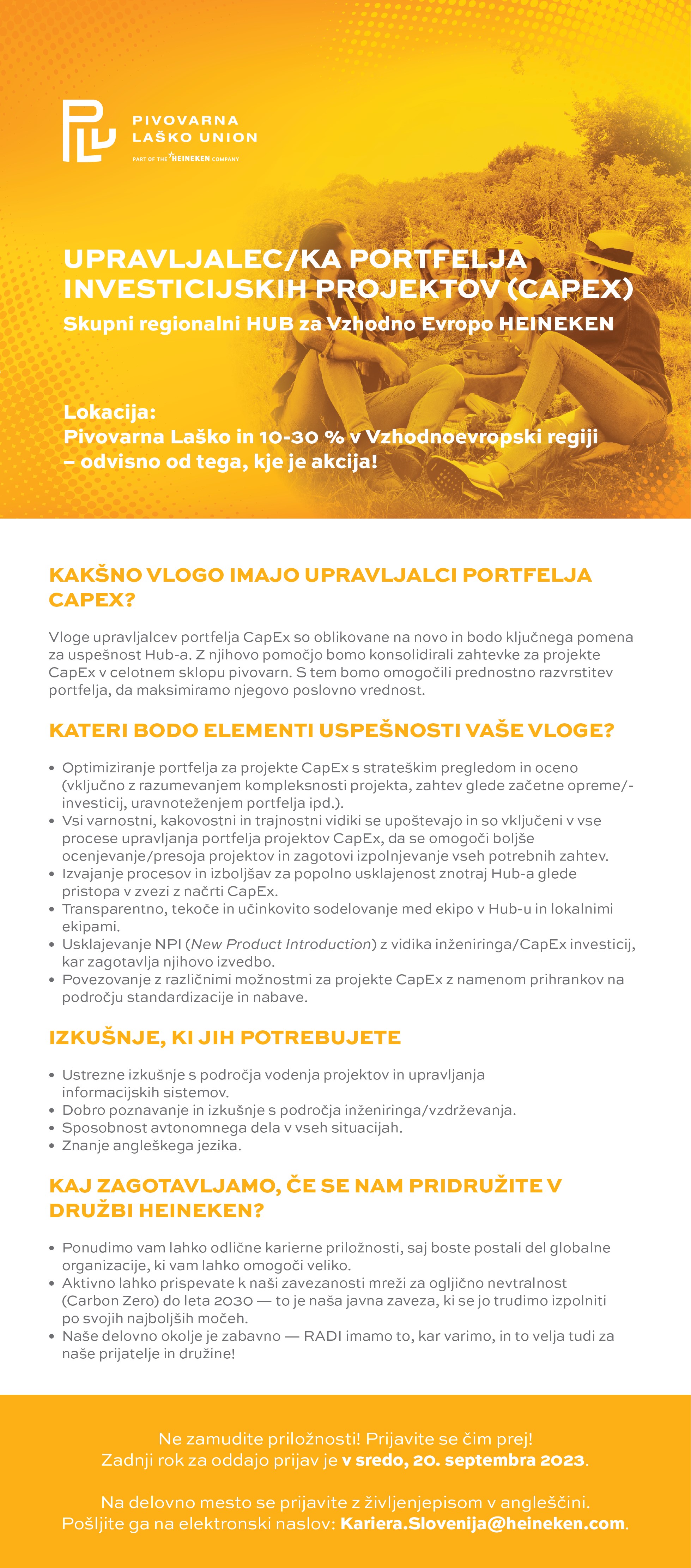 Upravljalec/ka portfelja investicijskih projektov (CapEx) (m/ž)