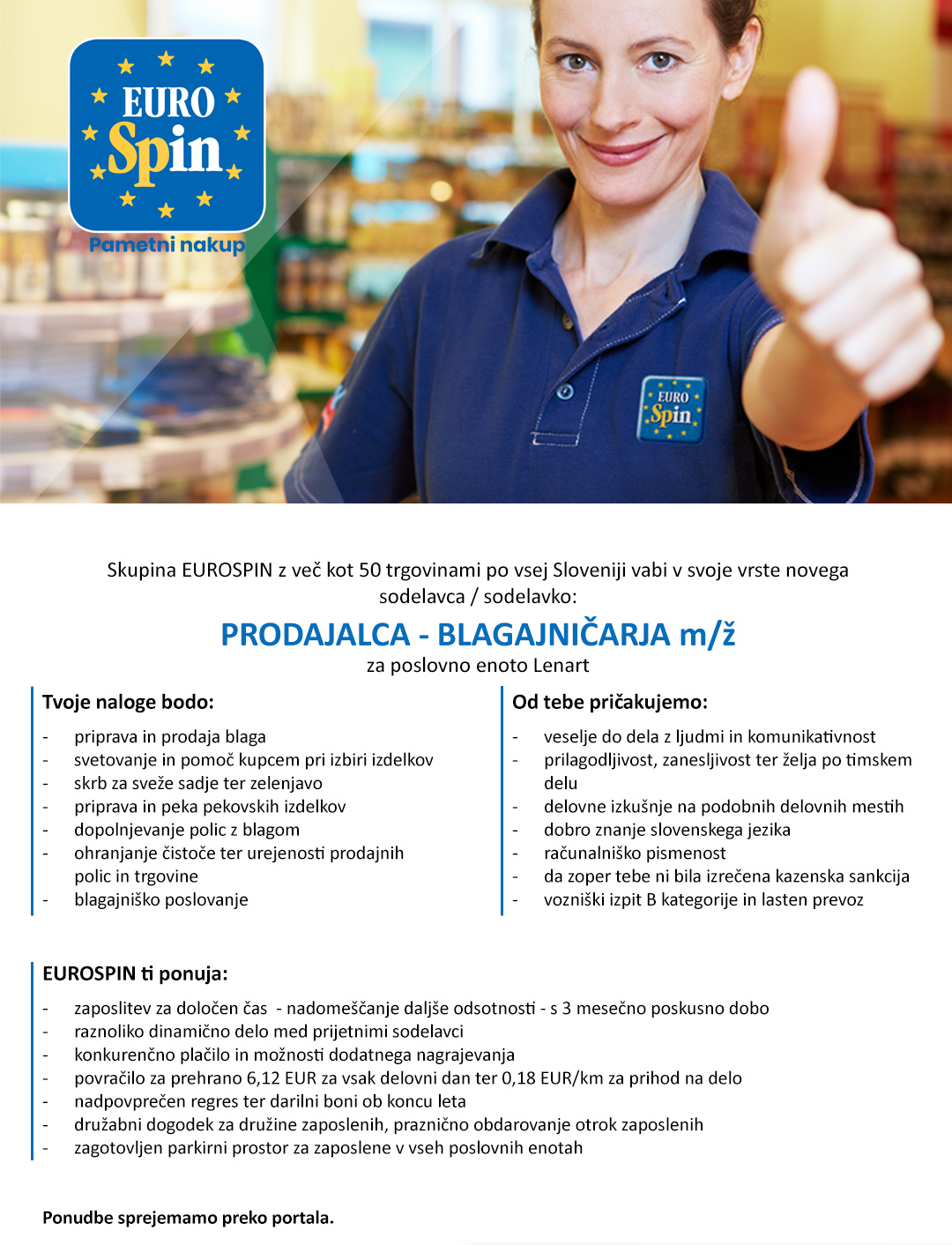 Prodajalec / blagajničar (m/ž) - za PE Lenart