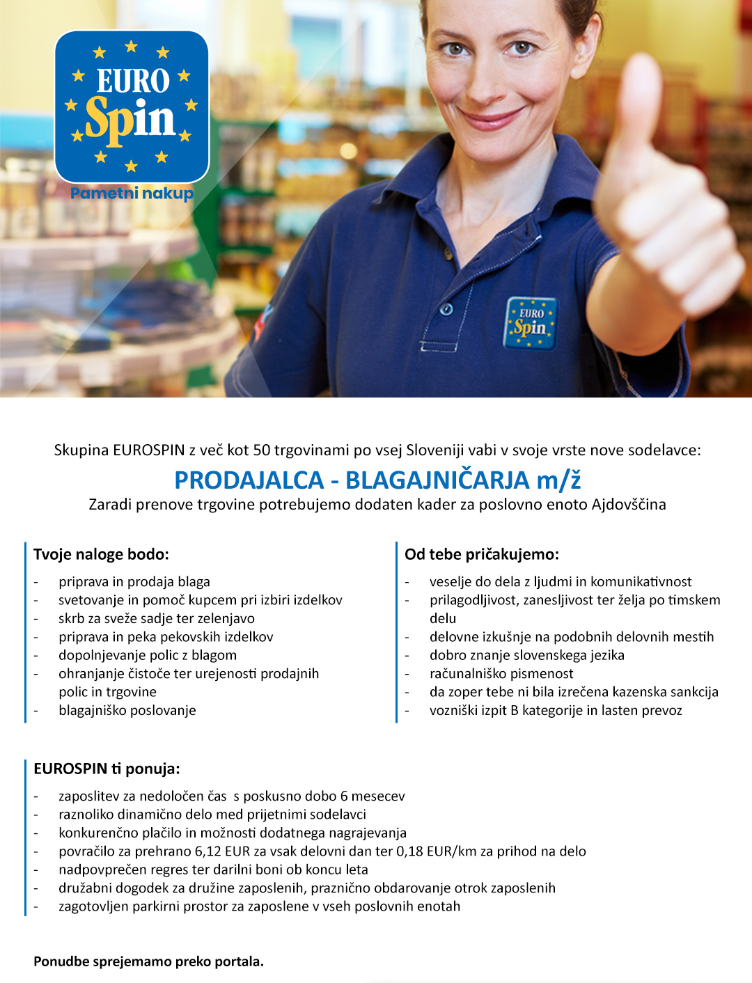 Prodajalec / blagajničar (m/ž) za PE - Ajdovščina