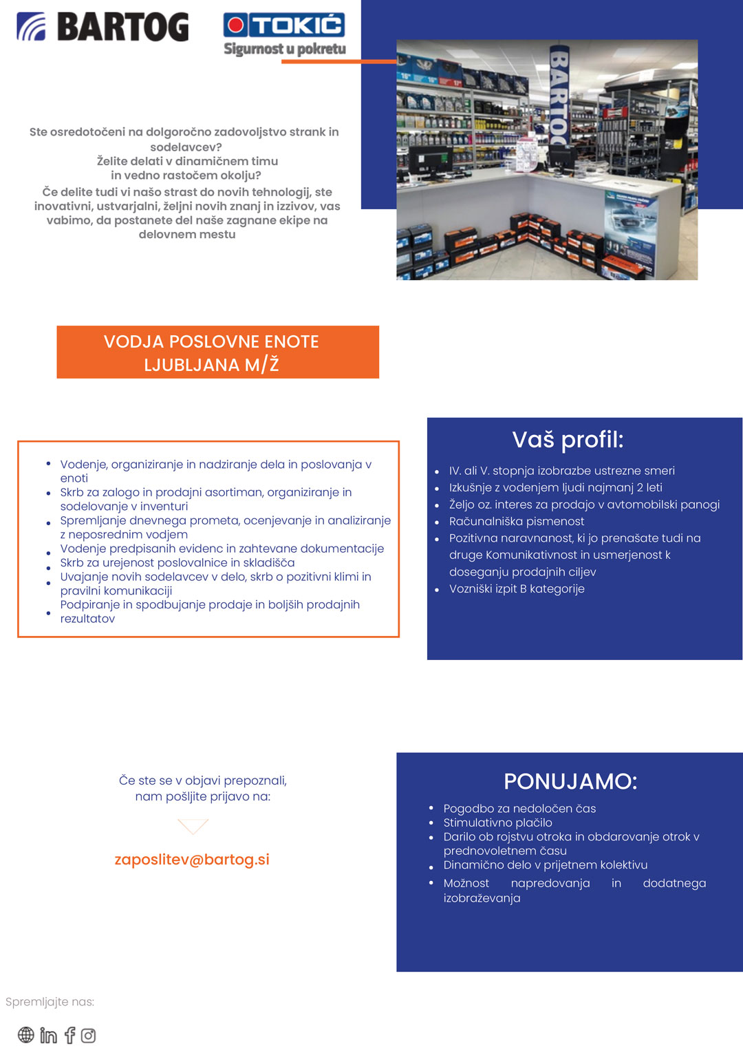Vodja poslovne enote (m/ž) Ljubljana