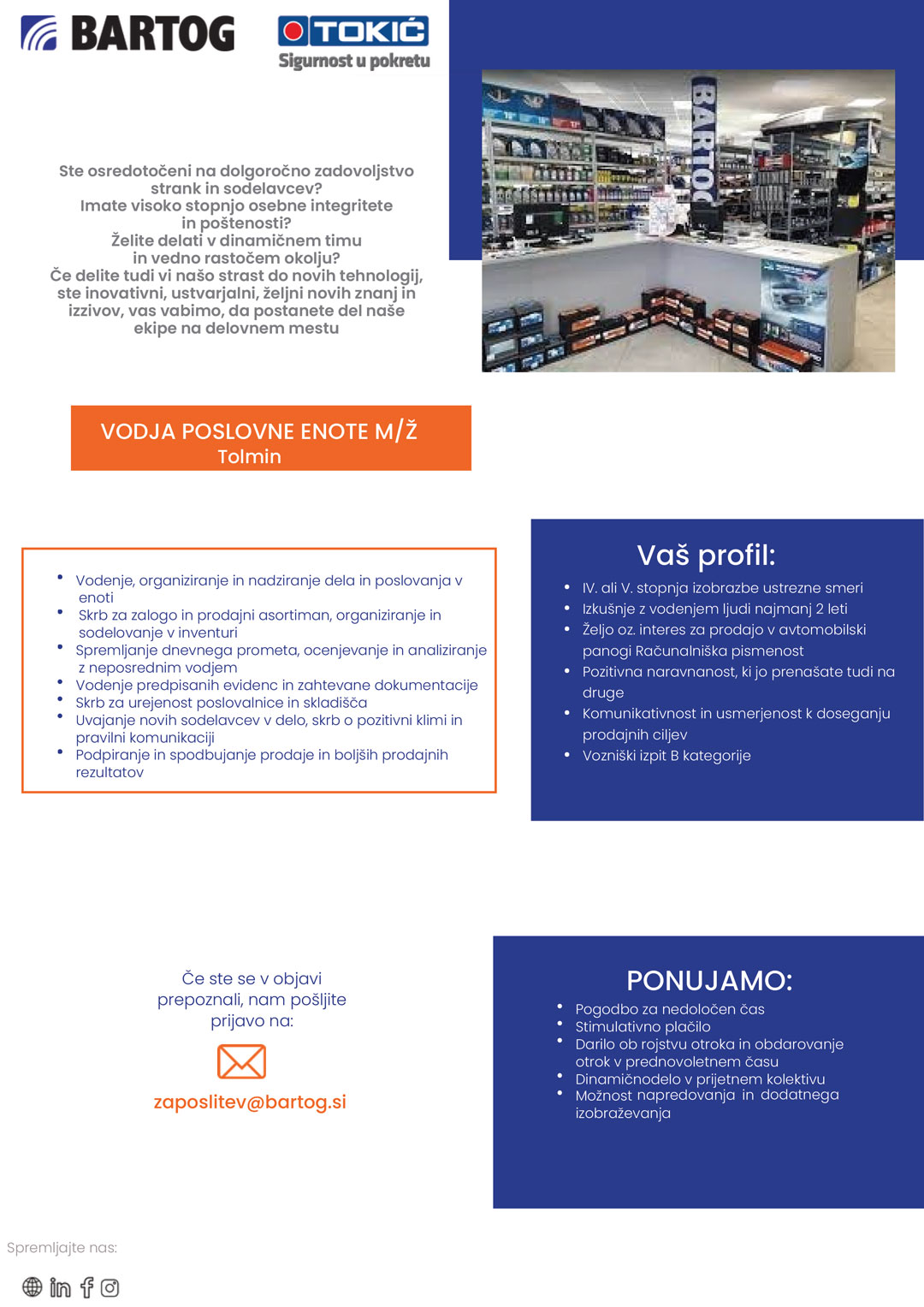 Vodja poslovne enote m/ž