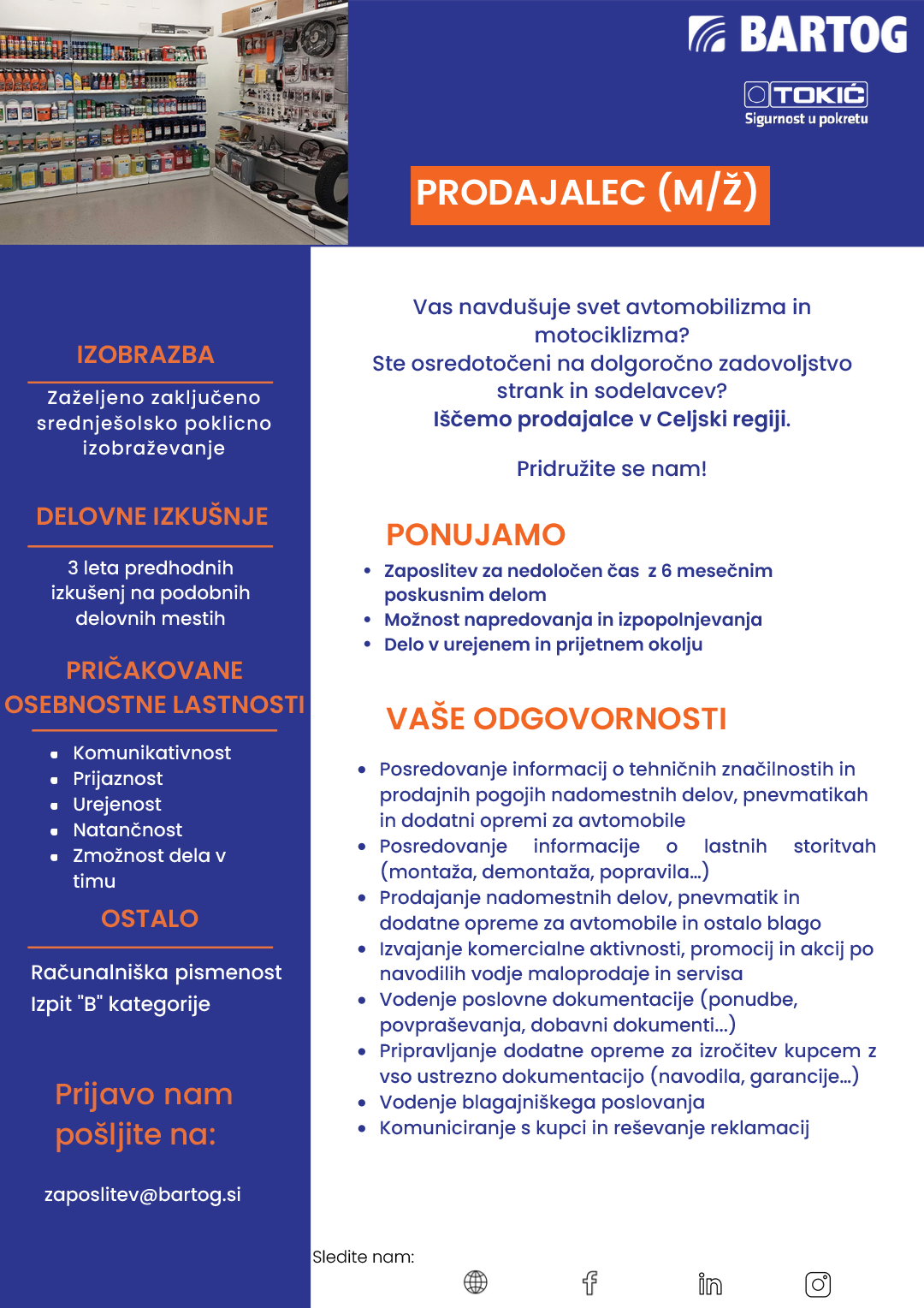 Prodajalec m/ž Celjska regija