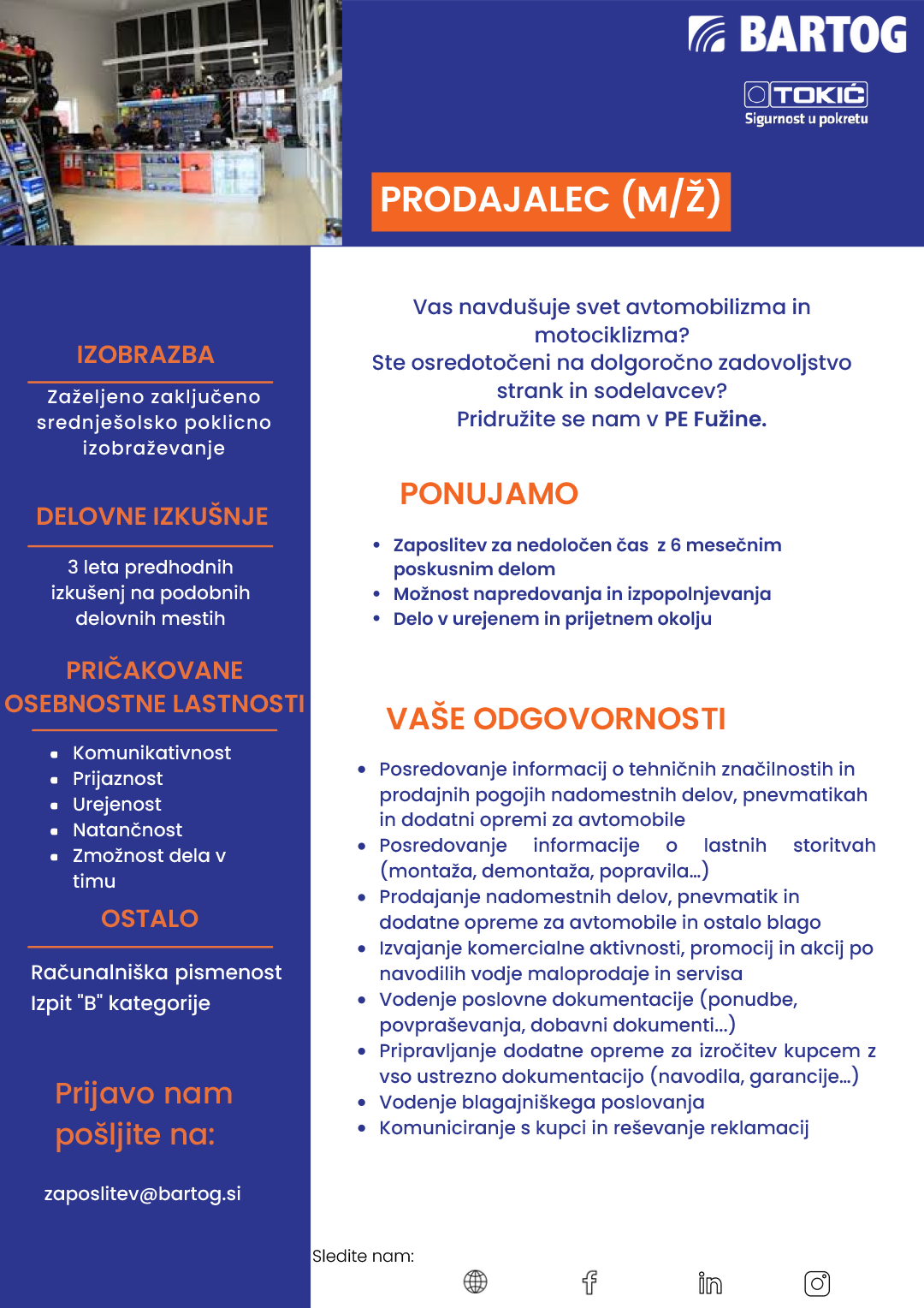 Prodajalec m/ž PE Fužine