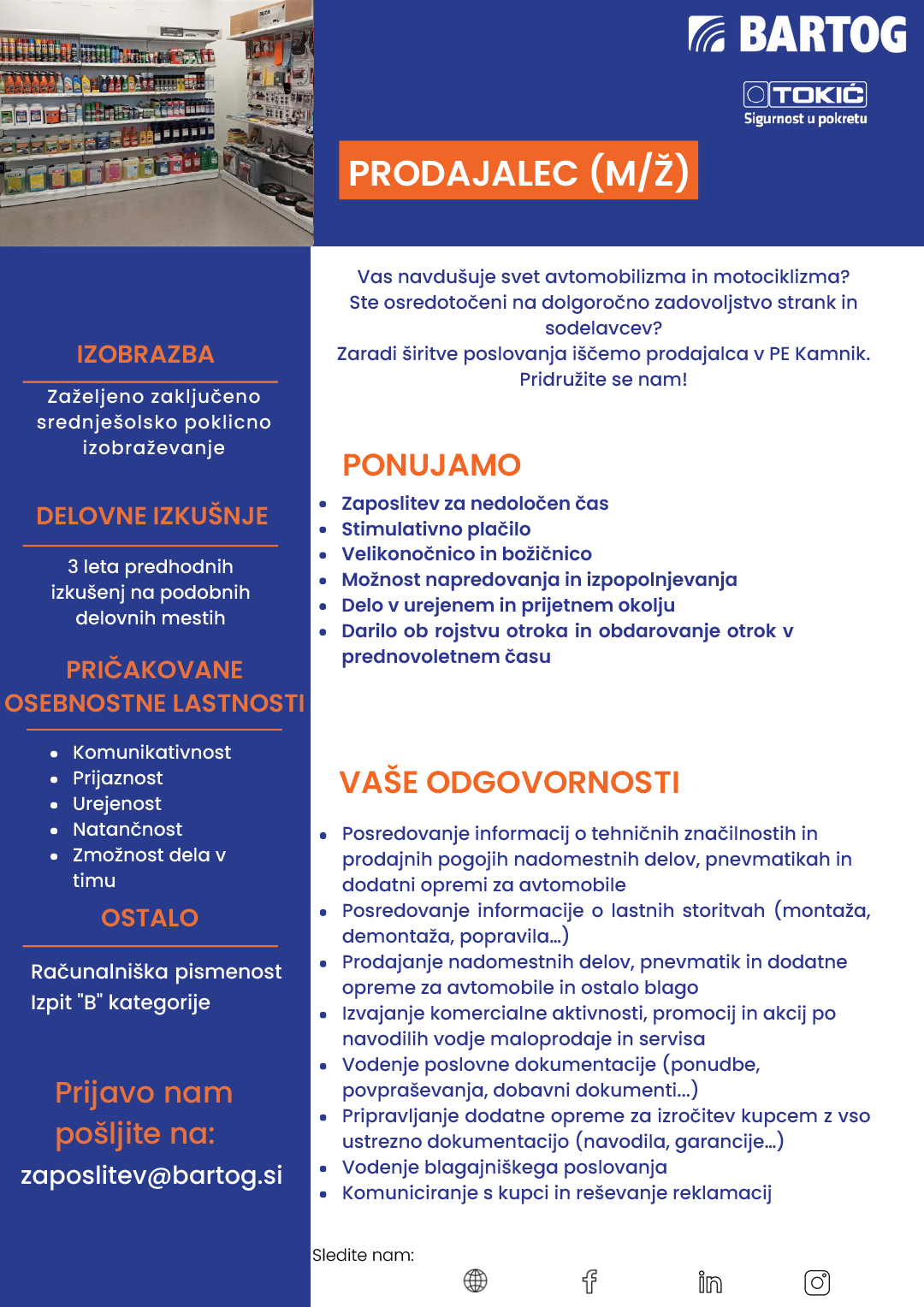 Prodajalec m/ž Kamnik