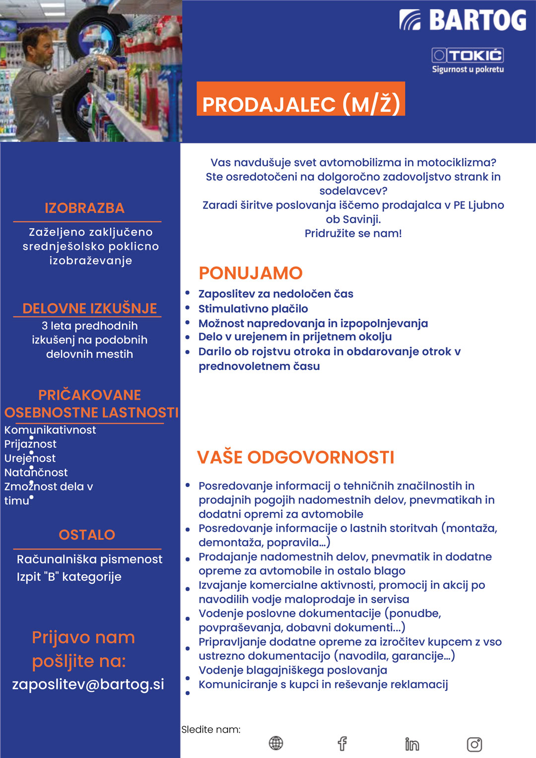 Prodajalec (m/ž) Ljubno ob Savinji