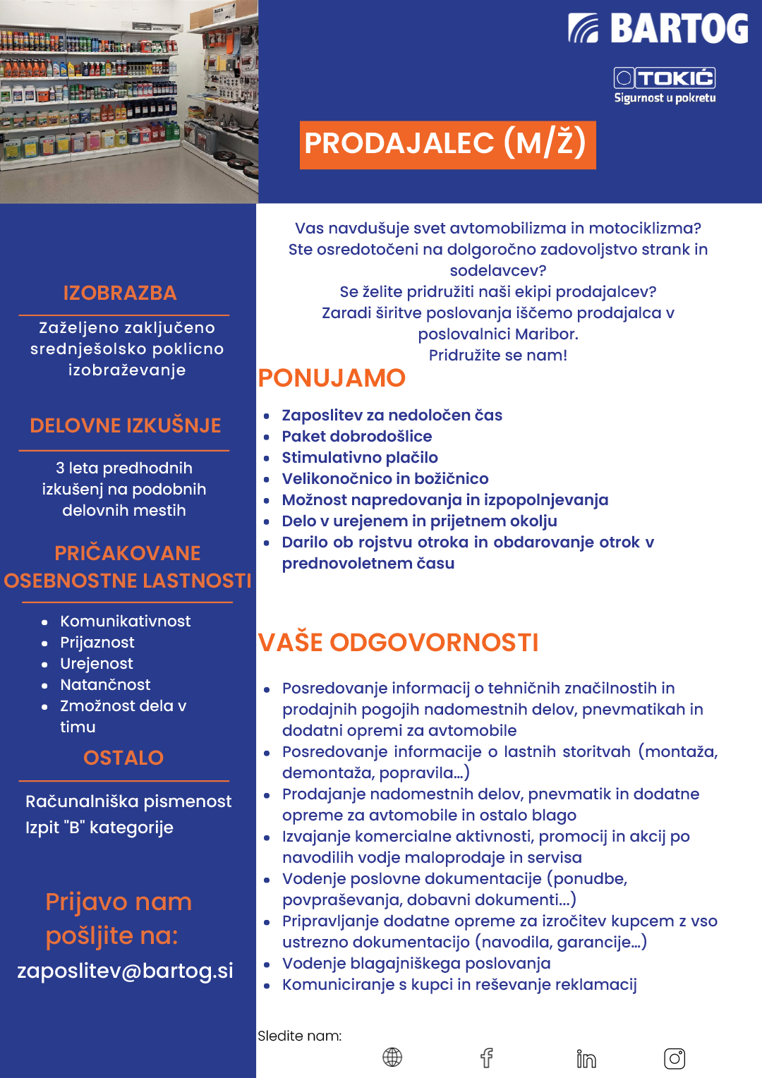 Prodajalec m/ž Maribor