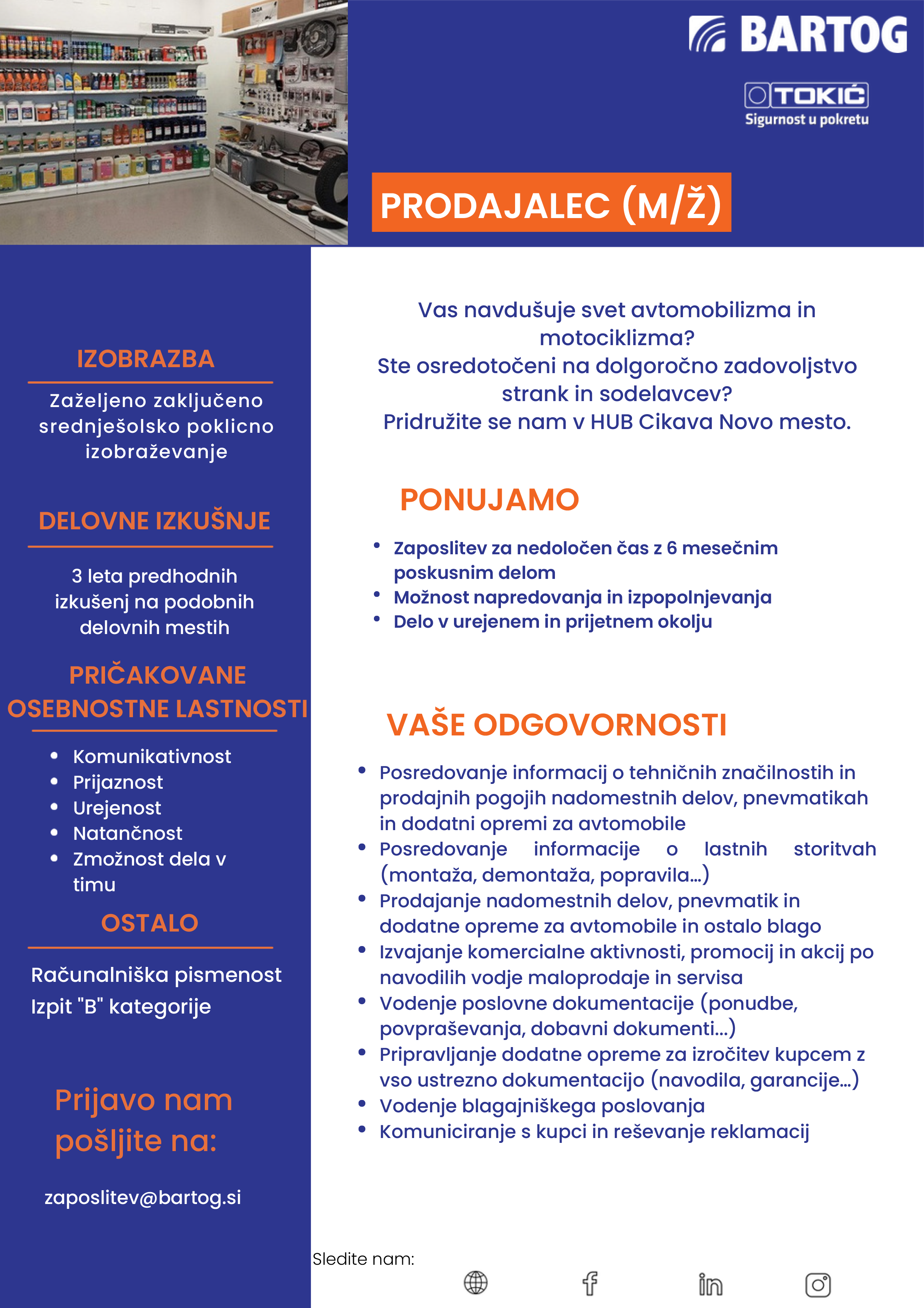 Prodajalec m/ž Novo mesto