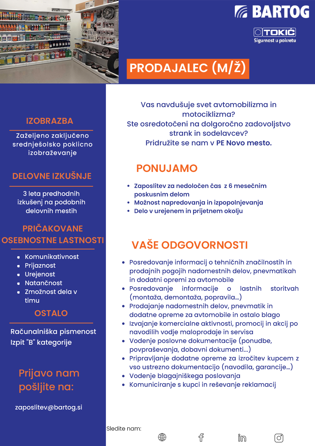 Prodajalec m/ž Novo mesto