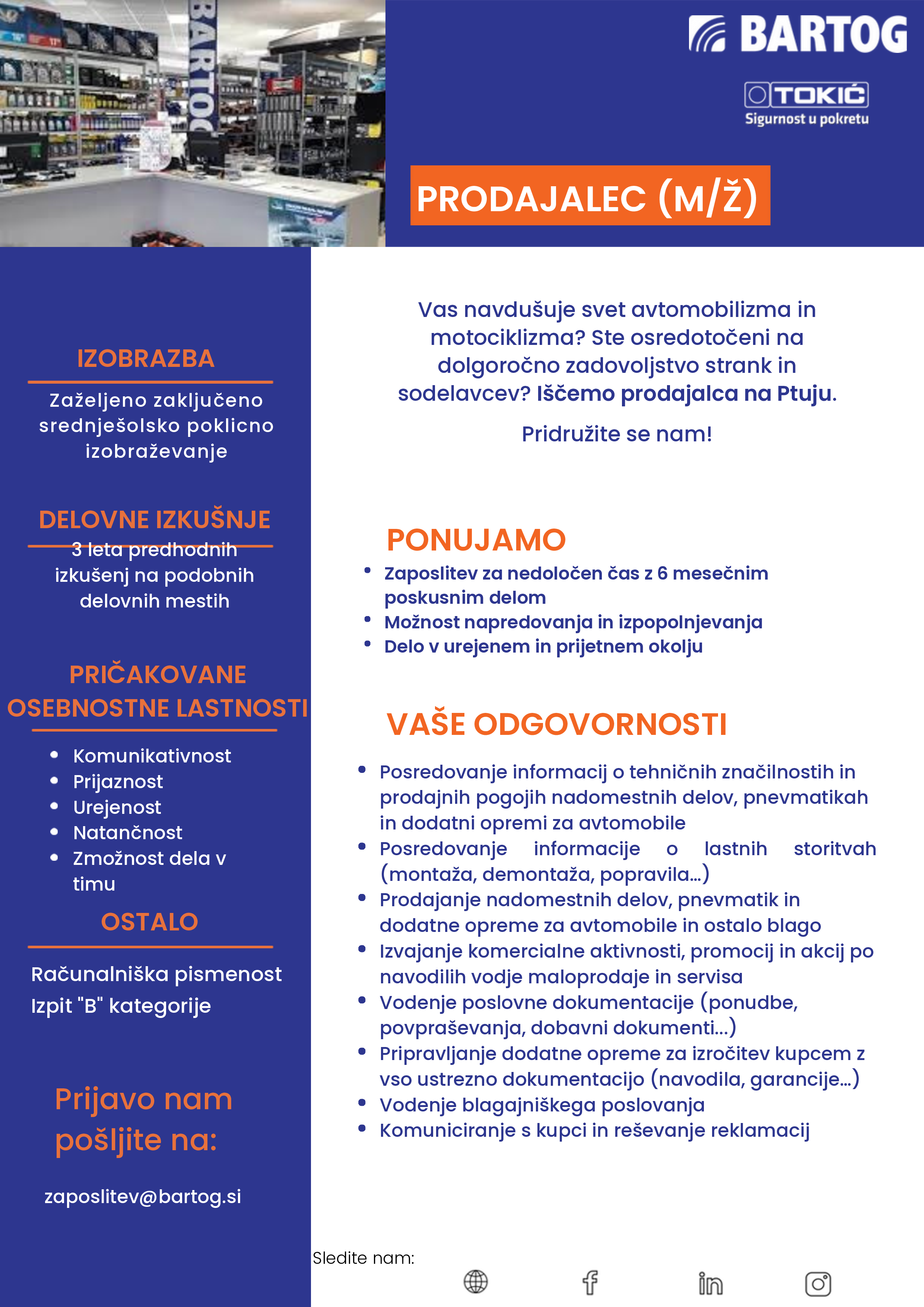 Prodajalec m/ž Ptuj