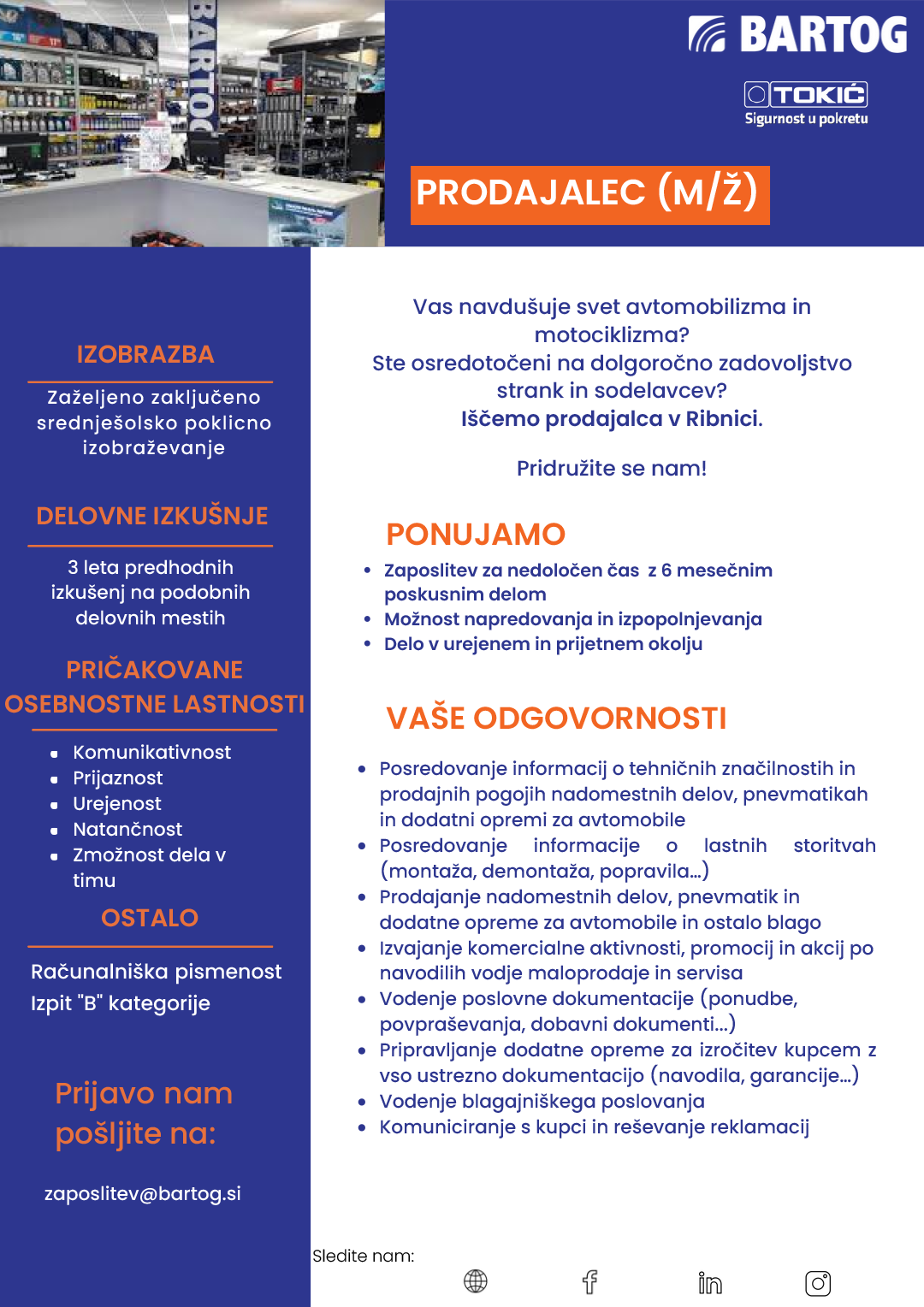 Prodajalec m/ž Ribnica