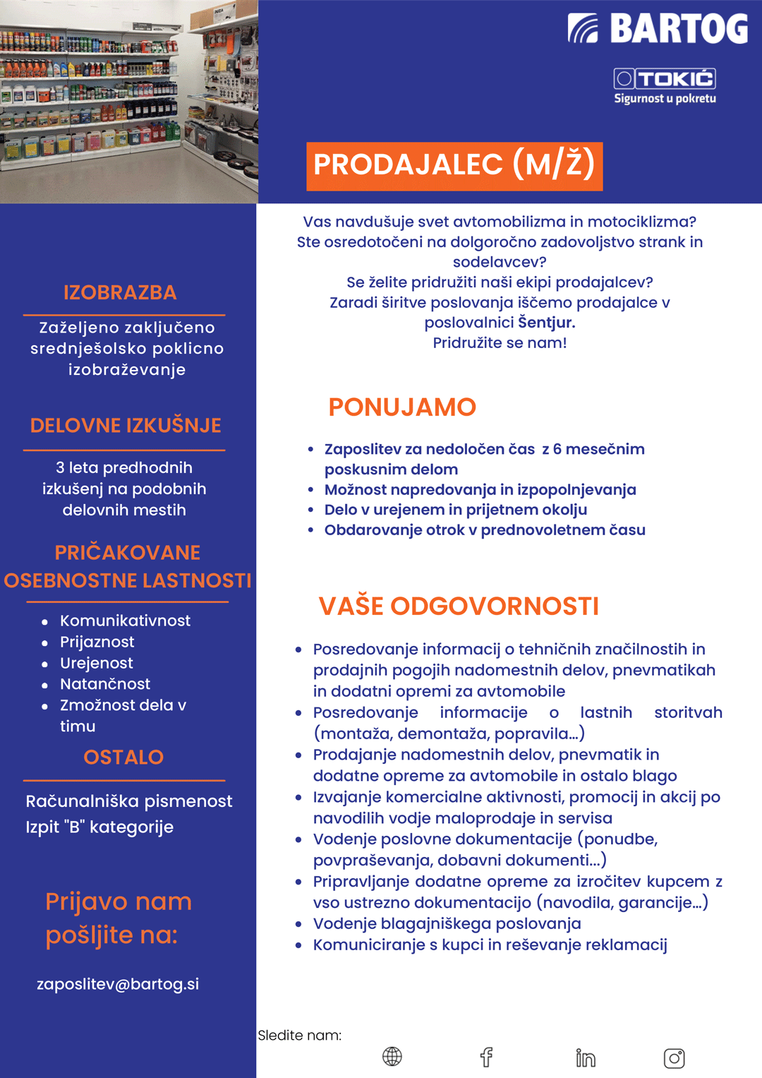 Prodajalec m/ž Šentjur