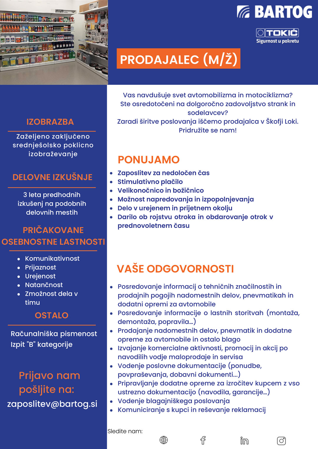 Prodajalec (m/ž) Škofja Loka