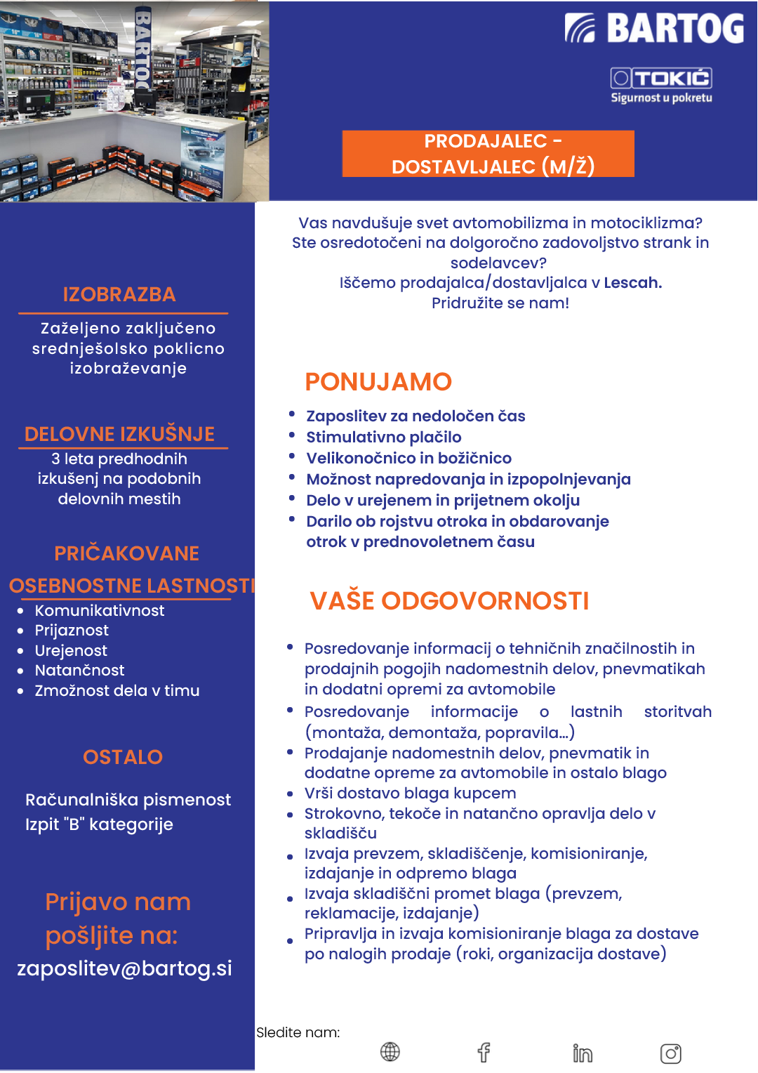 Prodajalec - dostavljalec m/ž Lesce