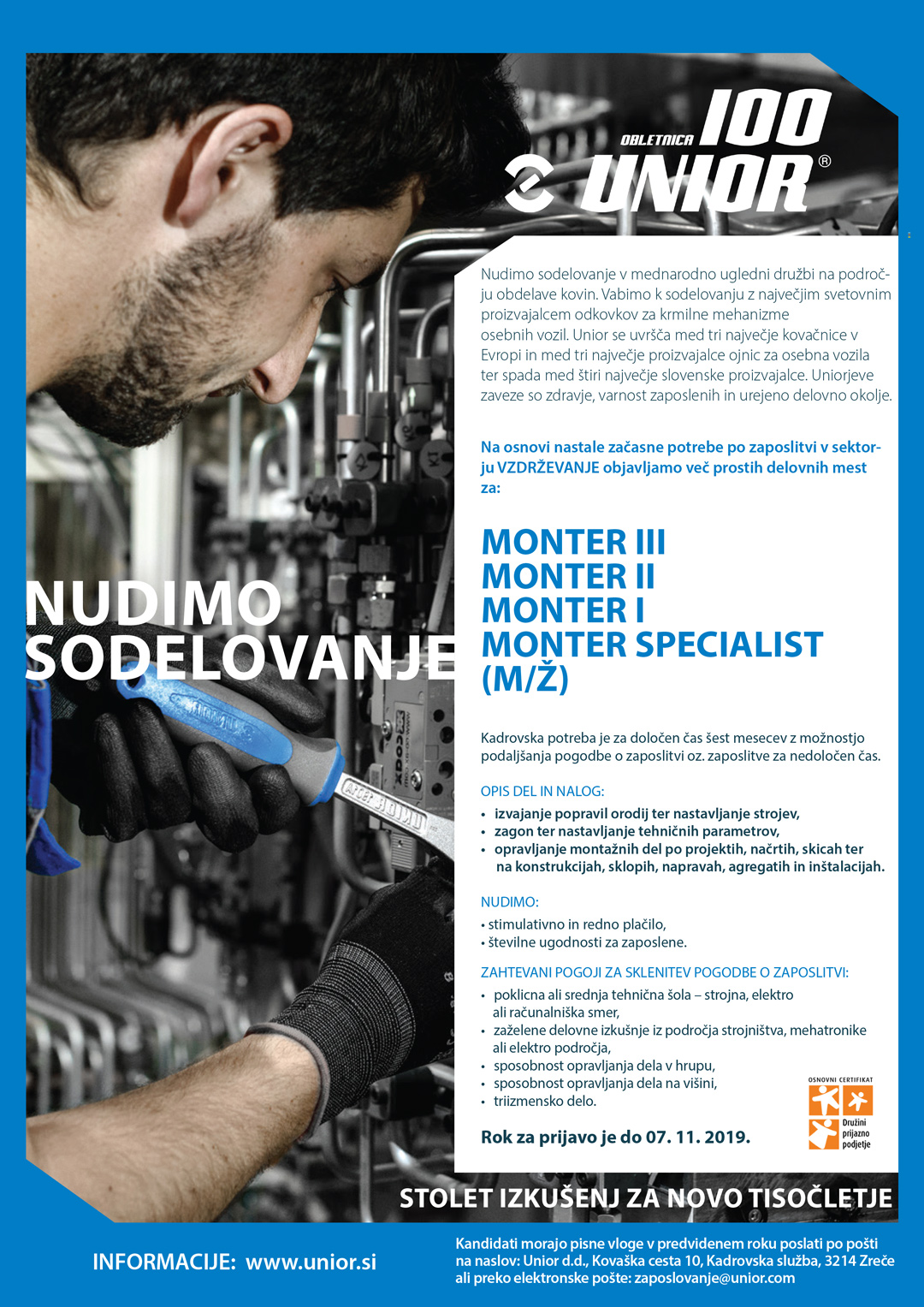Monter I, II, III in specialist (m/ž)