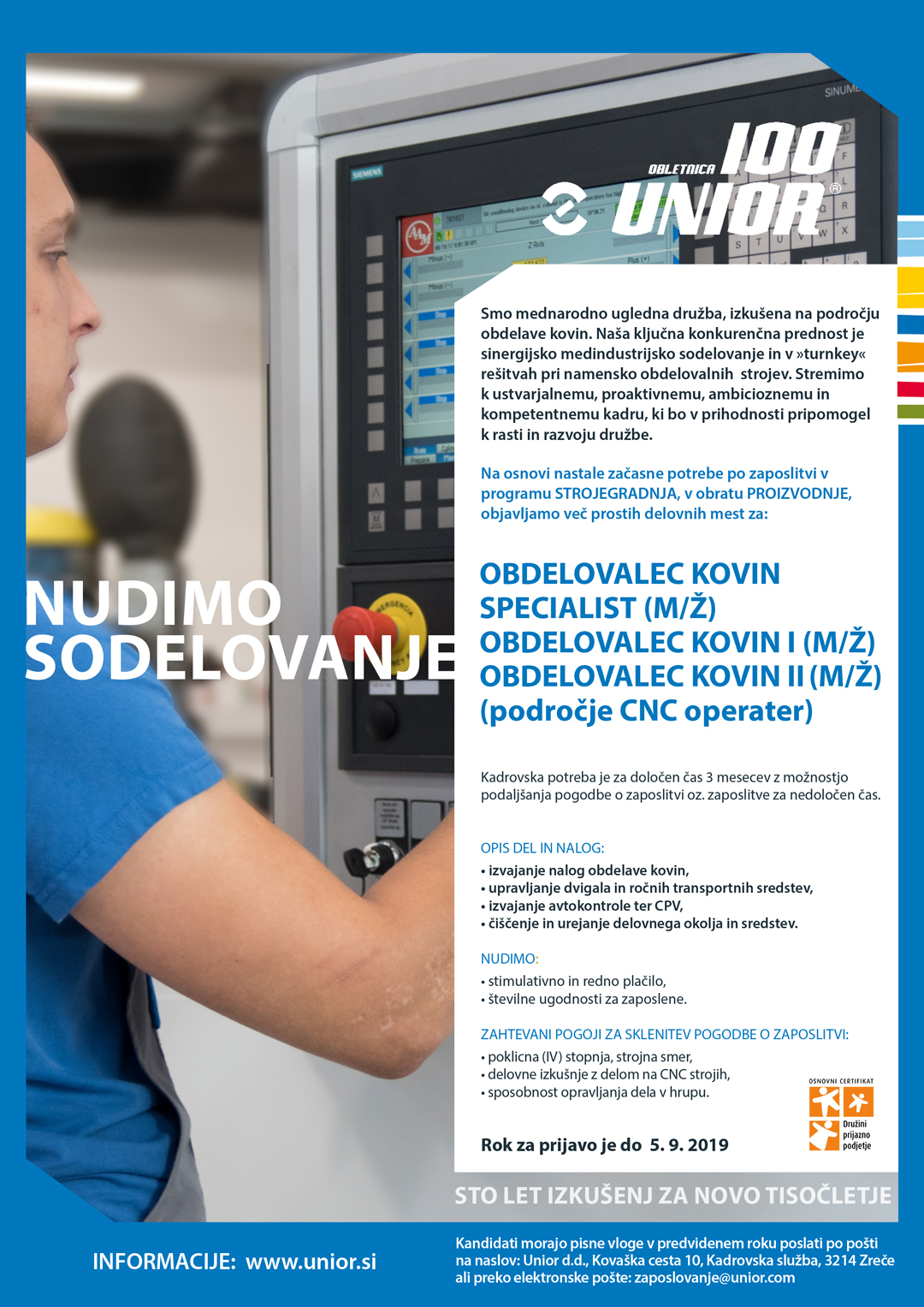 Obdelovalec kovin (m/ž) - področje CNC operater, več prostih delovnih mest