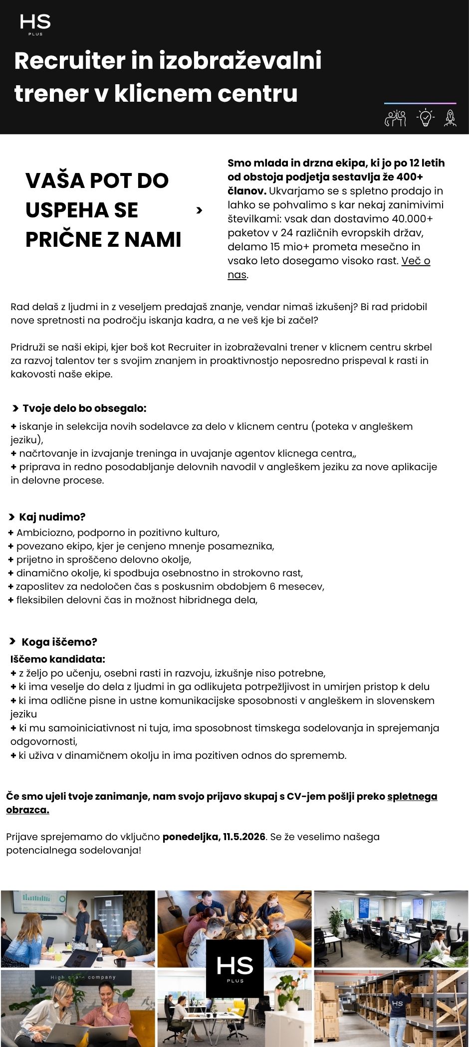 Recruiter in izobraževalni trener v klicnem centru (m/ž)