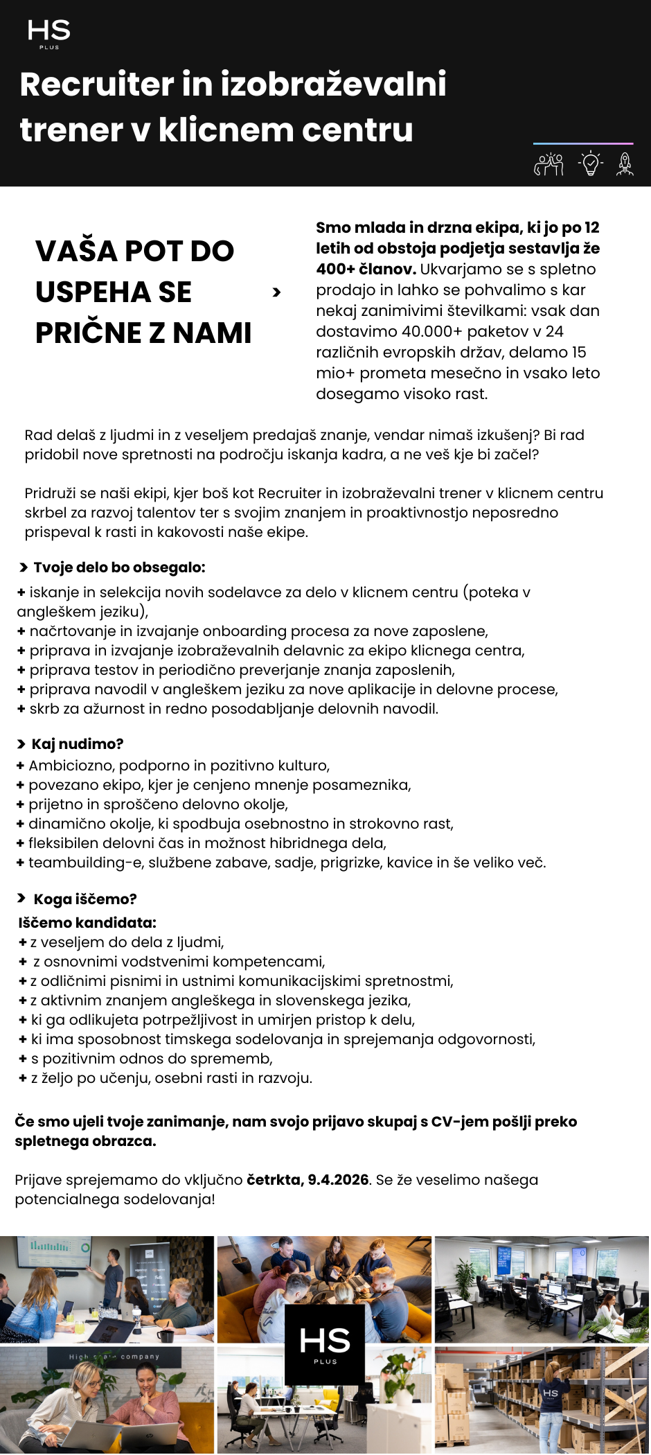 Recruiter in izobraževalni trener v klicnem centru m/ž