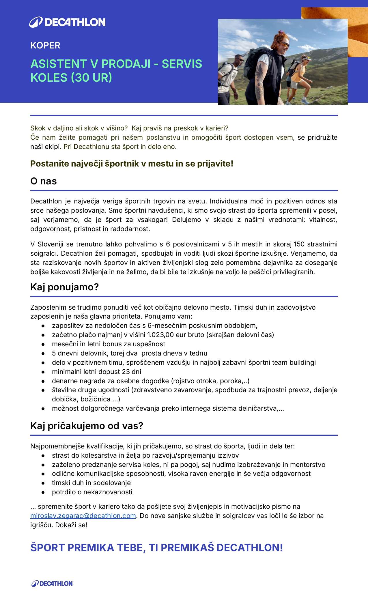 Asistent v prodaji - servis koles (30 ur na teden) - Koper m/ž