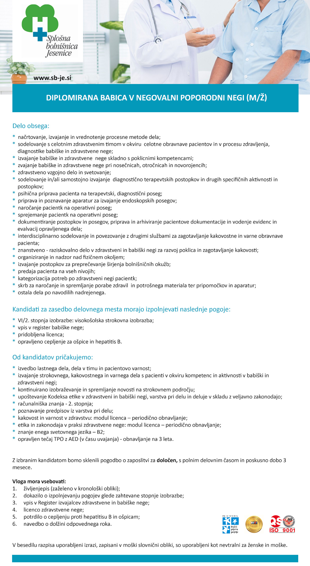 Diplomirana babica v negovalni poporodni negi (m/ž)
