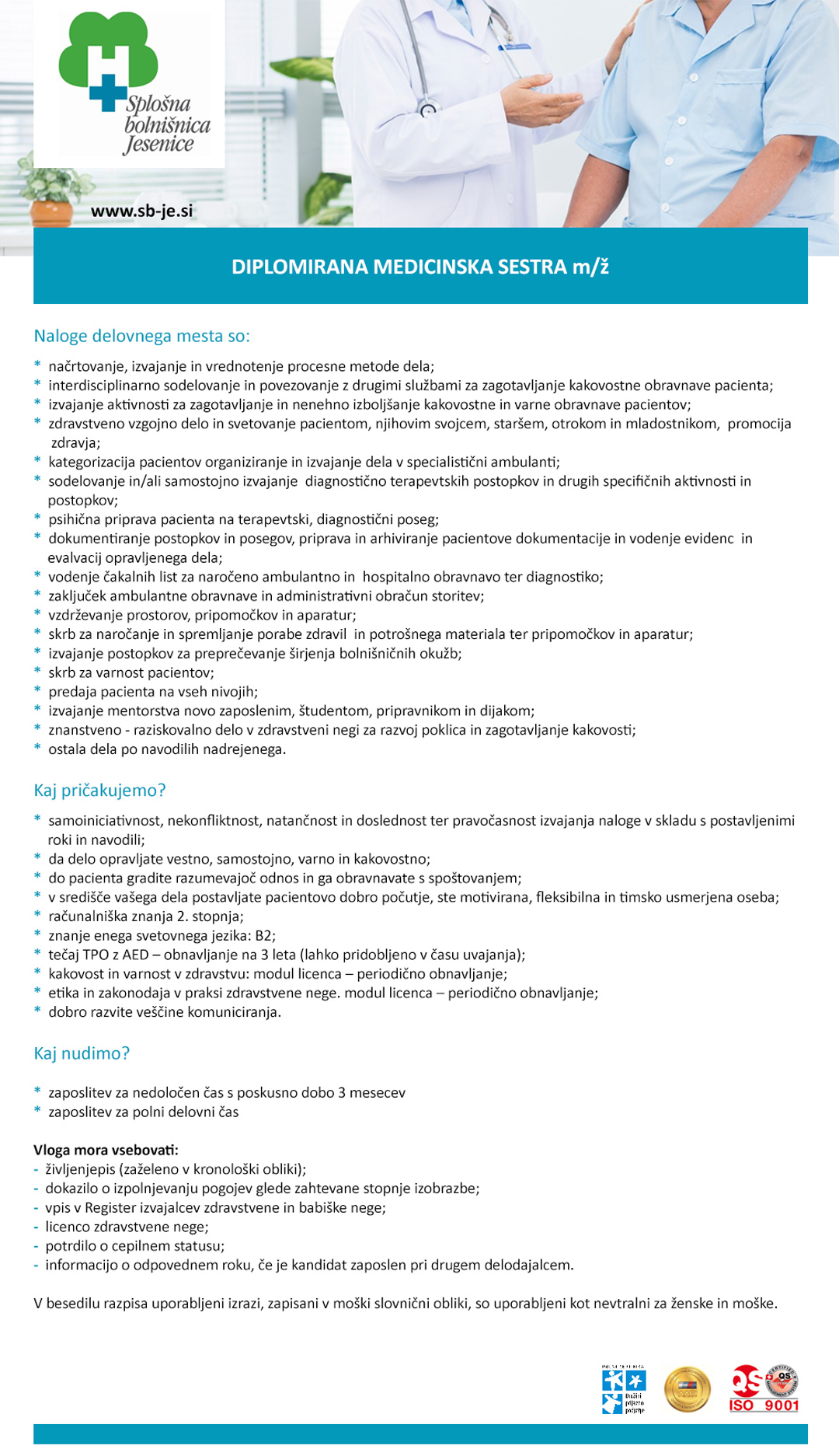 Diplomirana medicinska sestra v specialistični ambulanti (m/ž)