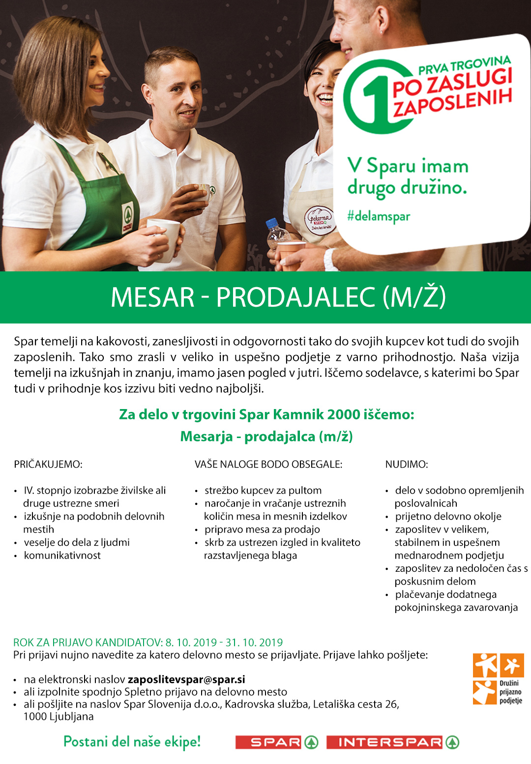 Mesar - prodajalec (m/ž) - Spar Kamnik 2000