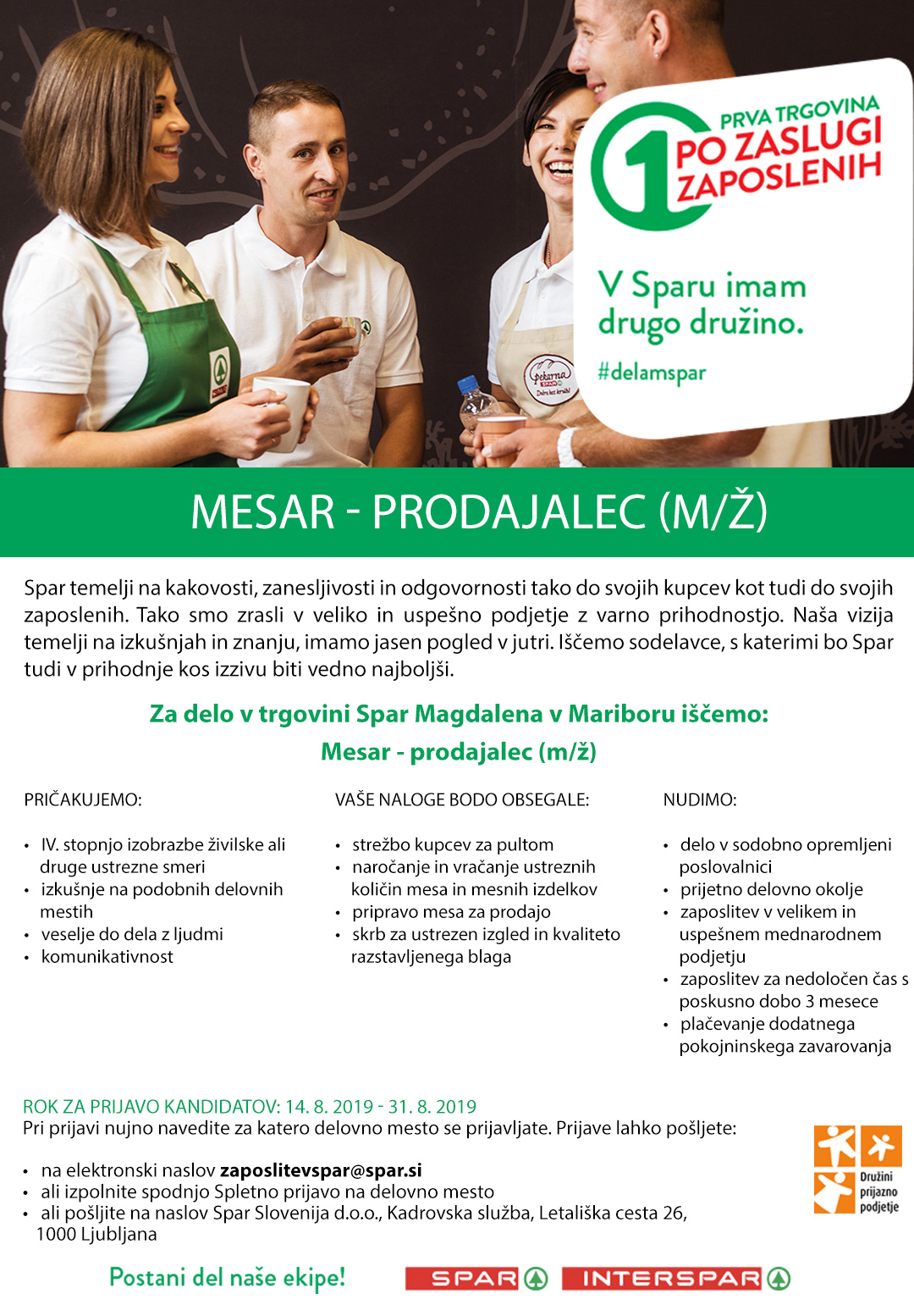 Mesar - prodajalec (m/ž) - Spar Magdalena v Mariboru