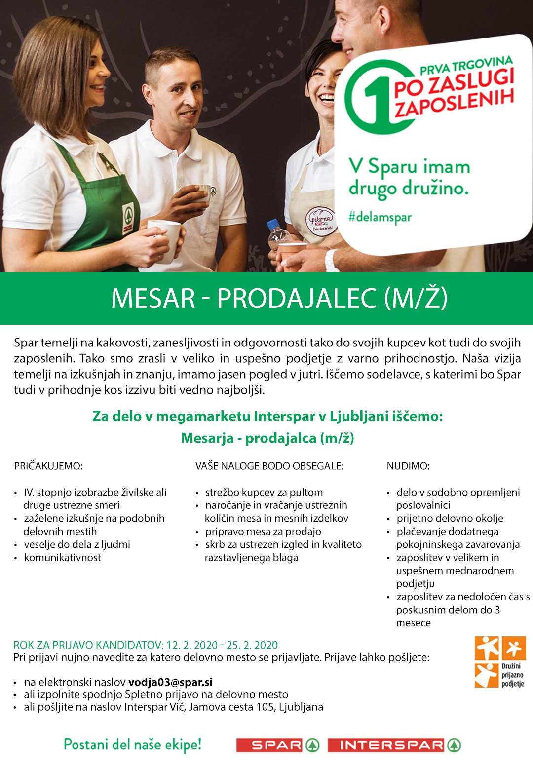Mesar - prodajalec (m/ž) - Interspar Ljubljana Vič