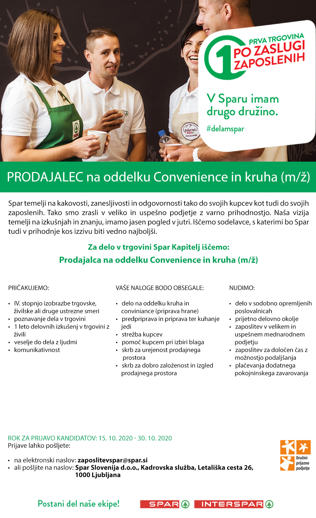 Prodajalec na oddelku Convenience in kruha (m/ž)