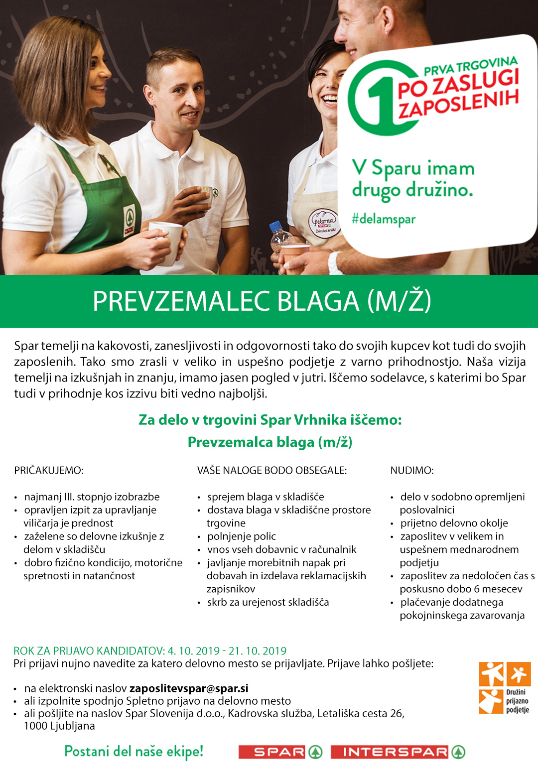 Prevzemalec blaga (m/ž) - Spar Vrhnika