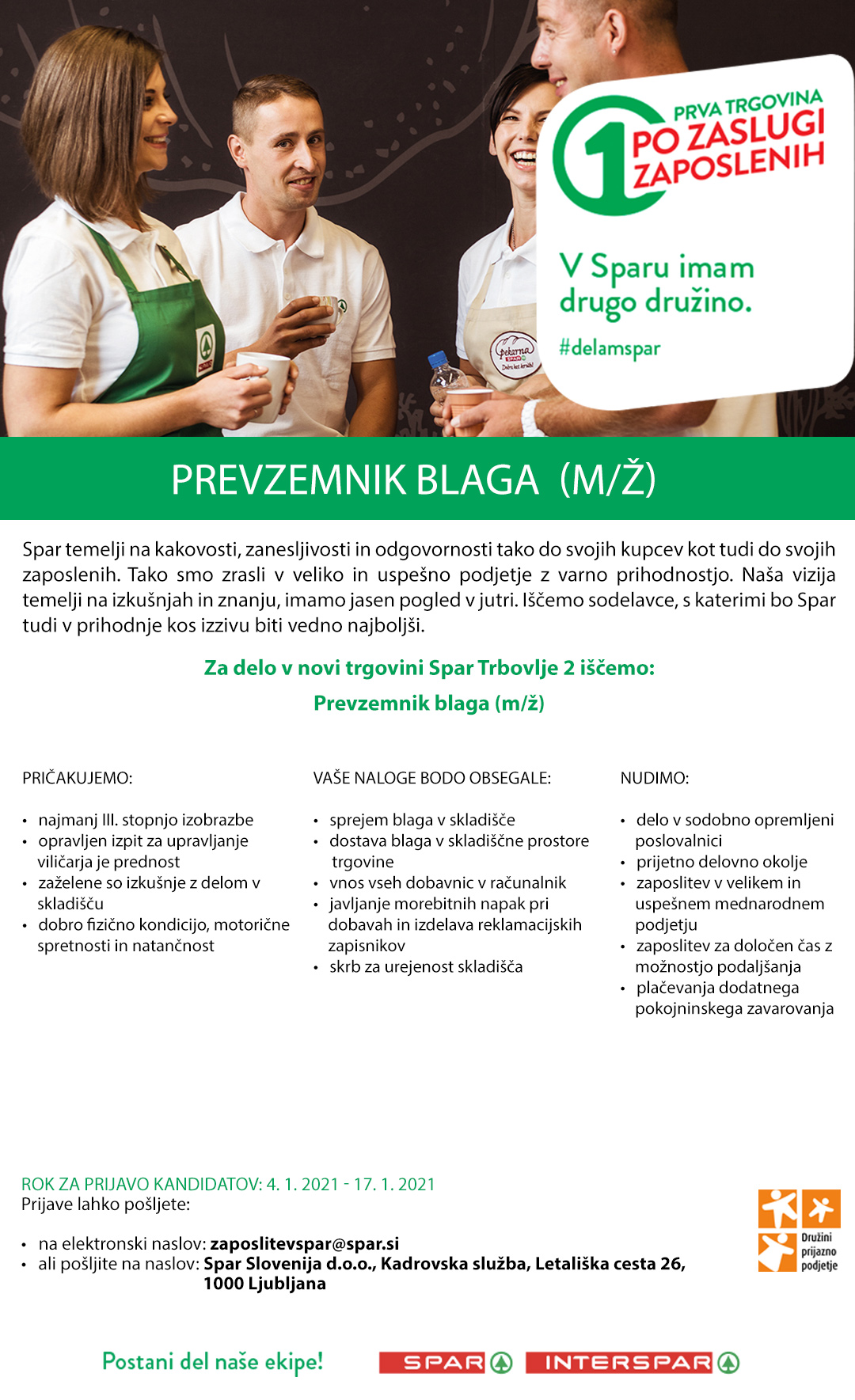 Prevzemnik blaga (m/ž) - Spar Trbovlje 2