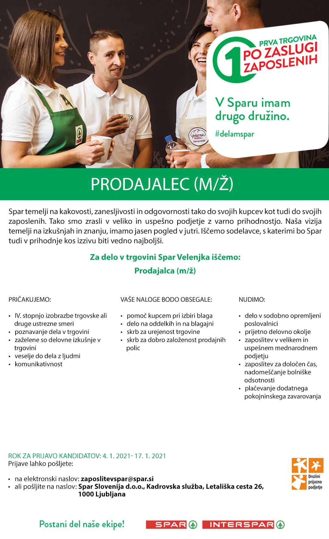 Prodajalec (m/ž) - Spar Velenjka