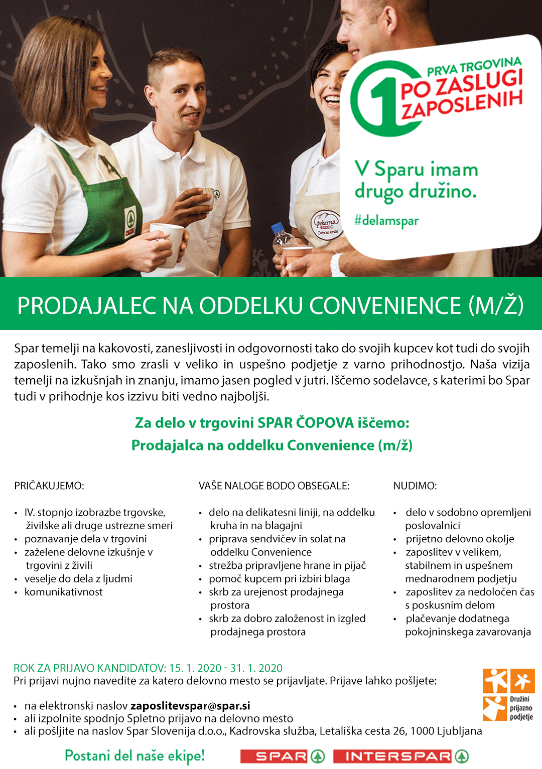 Prodajalec na oddelku Convenience (m/ž) - Spar Čopova