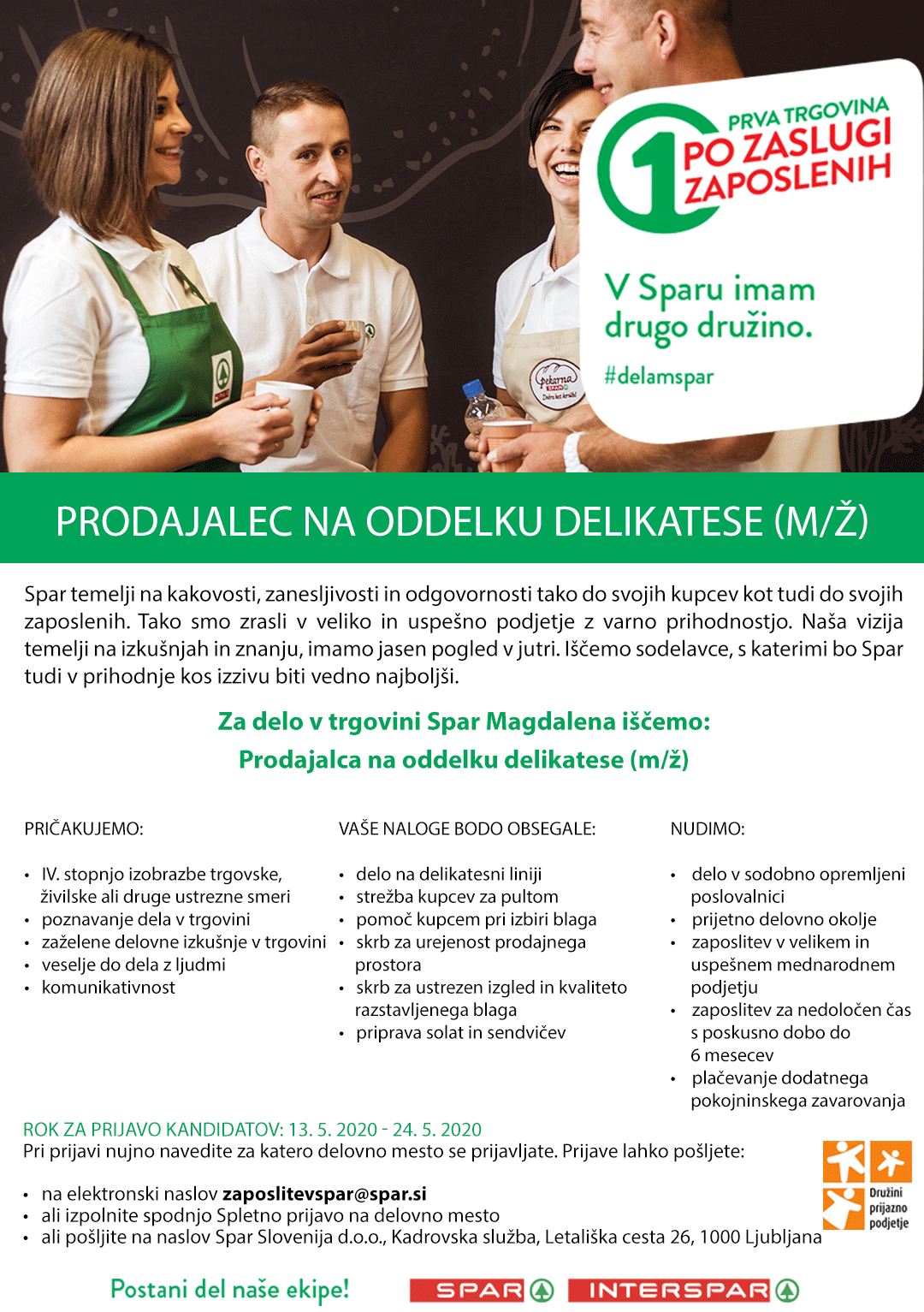 Prodajalec na oddelku delikatese (m/ž) - Spar Magdalena