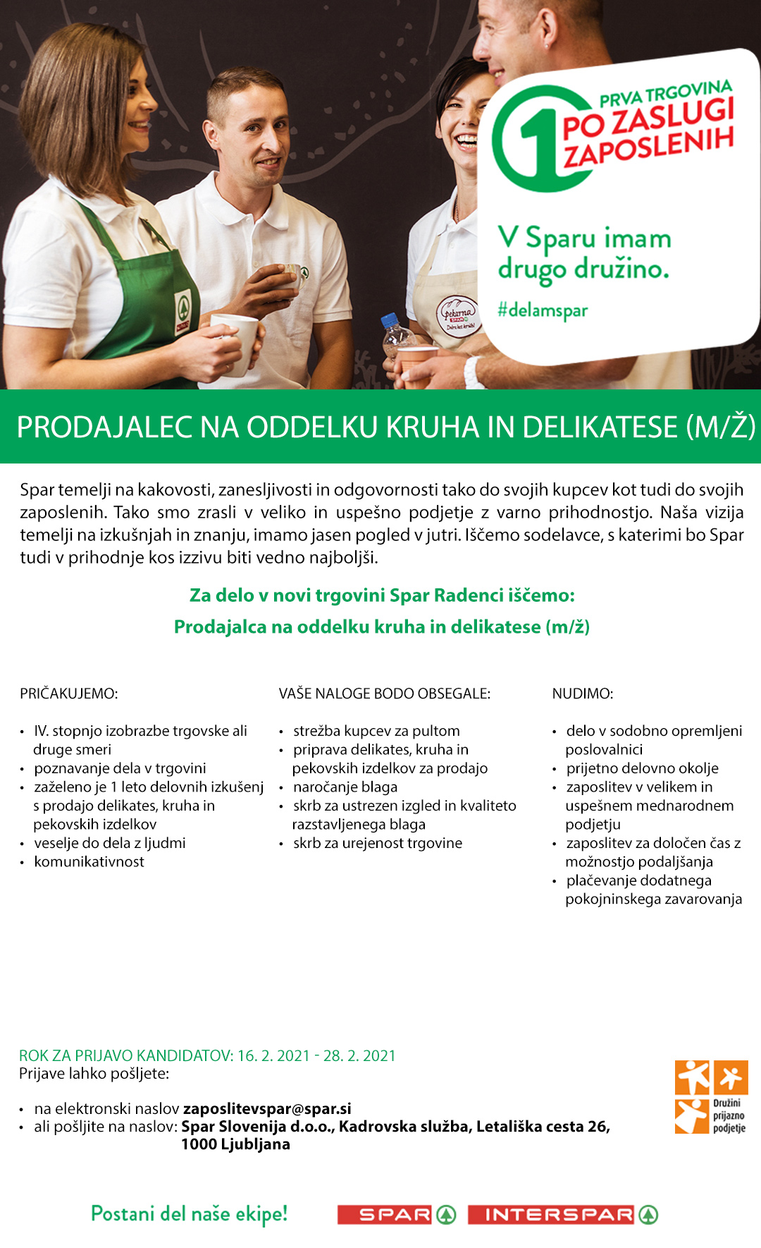 Prodajalec na oddelku kruha in delikatese (m/ž)